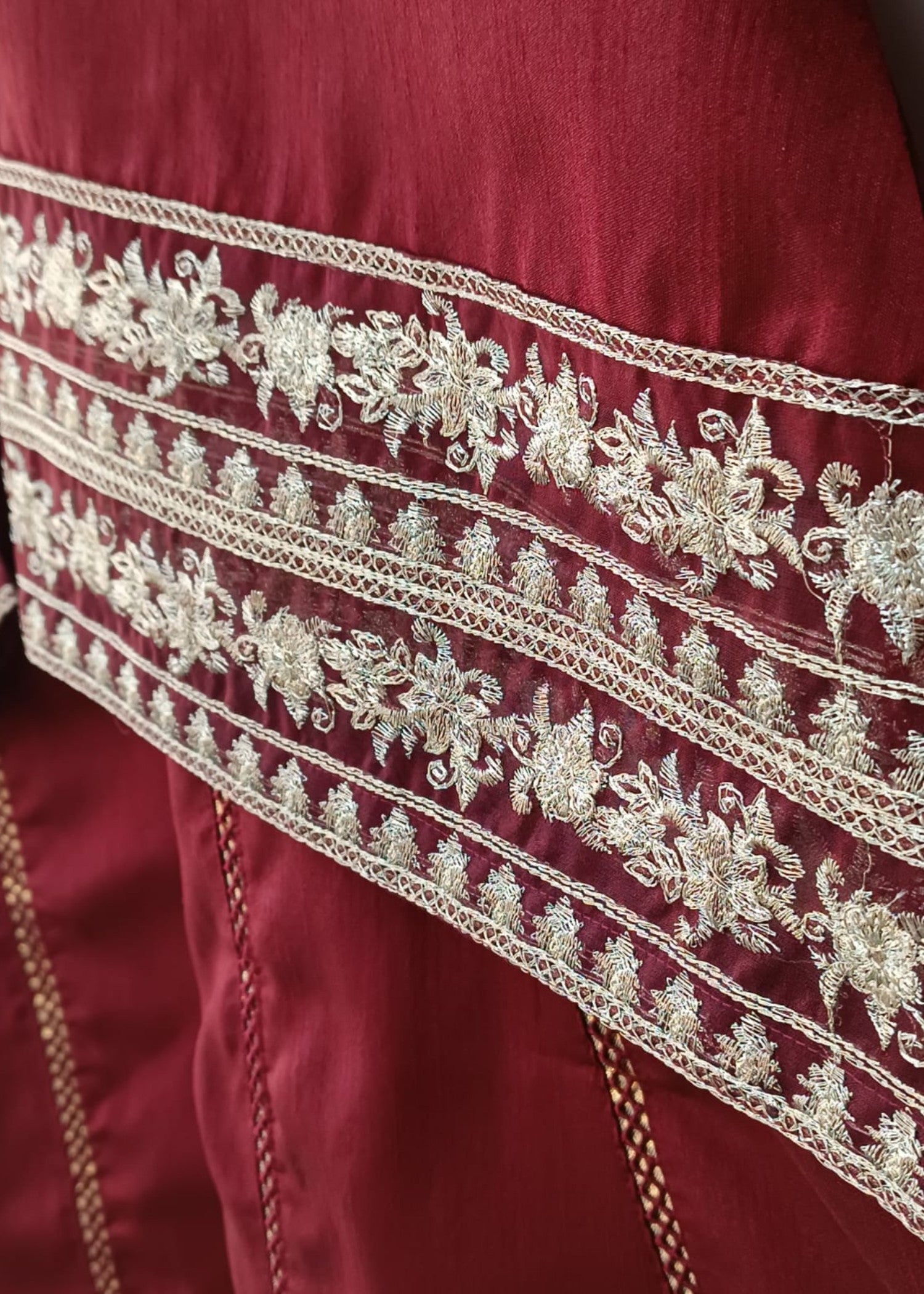 raw silk Anarkali in Maroon