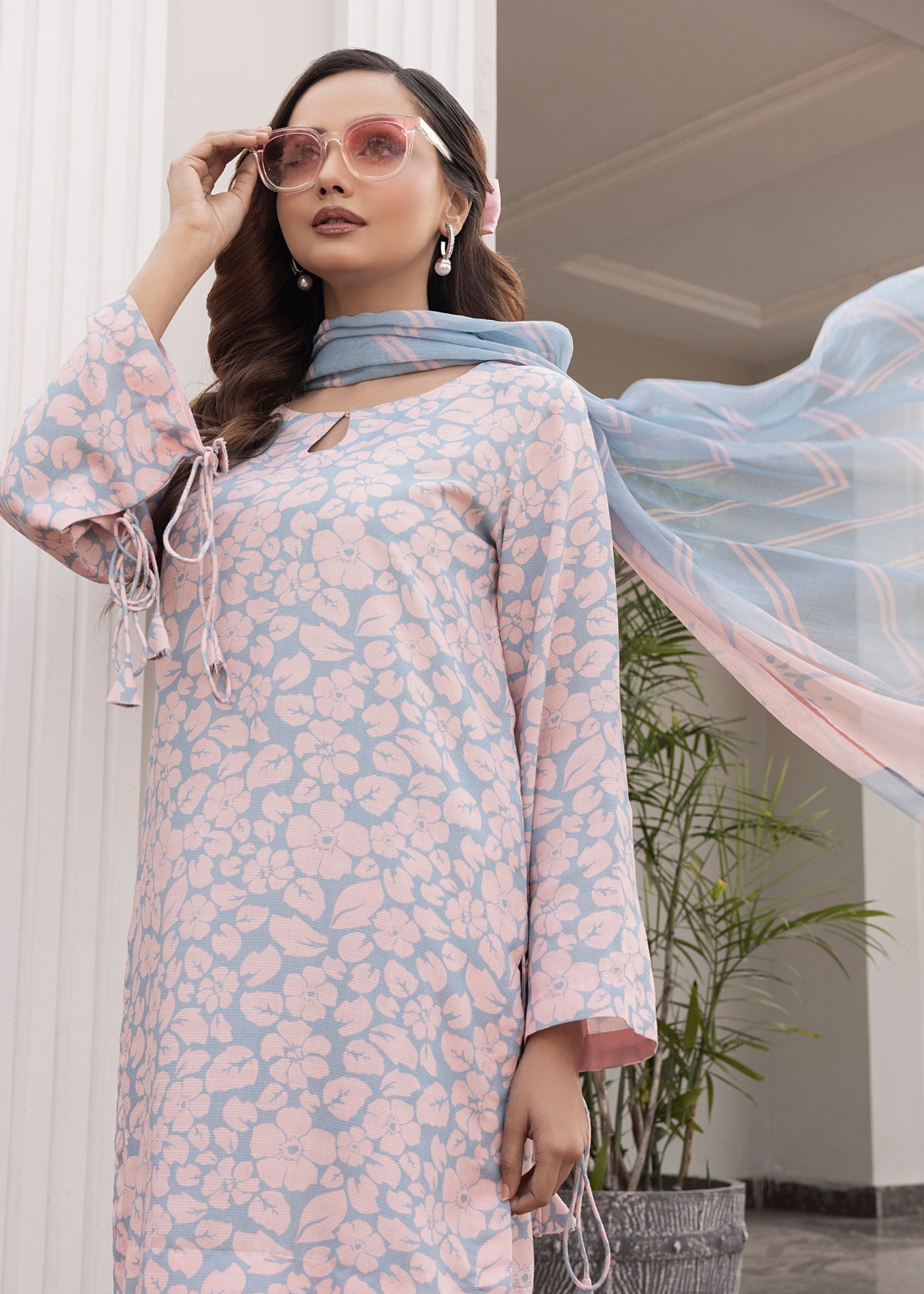 cotton viscose Unstitched in Baby pink