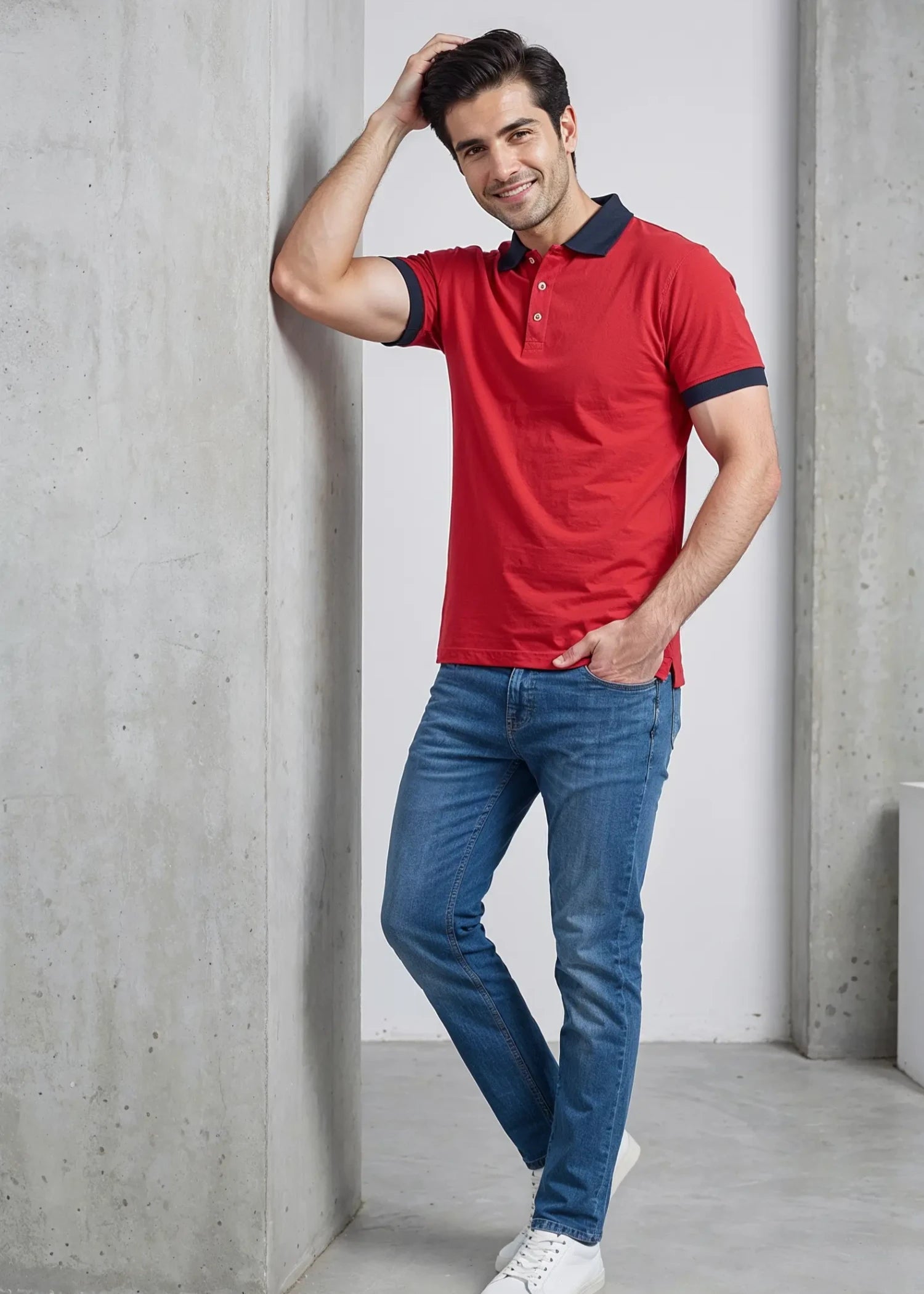 polycotton Polo Shirt in Red