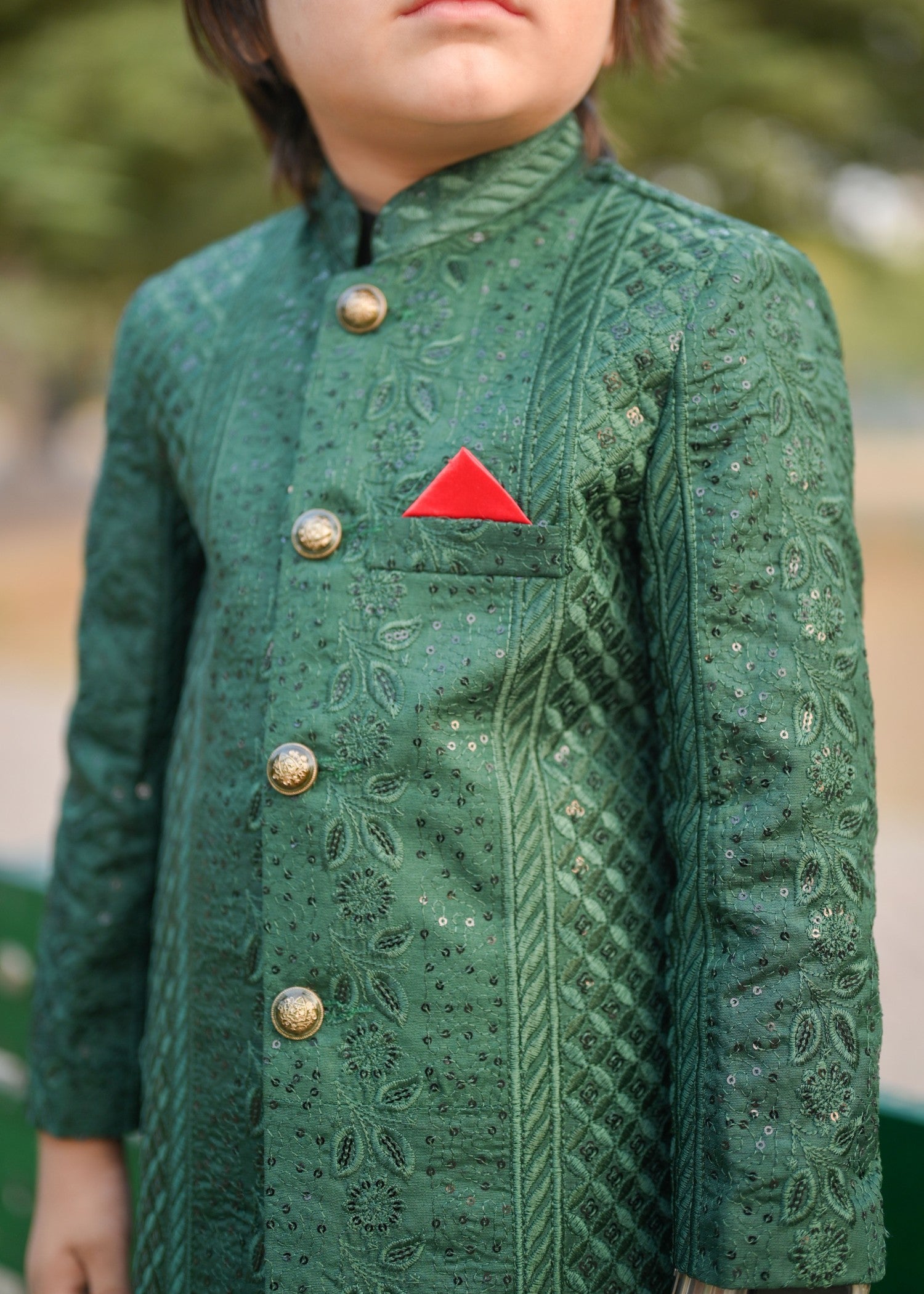 jamawar Sherwani in Green