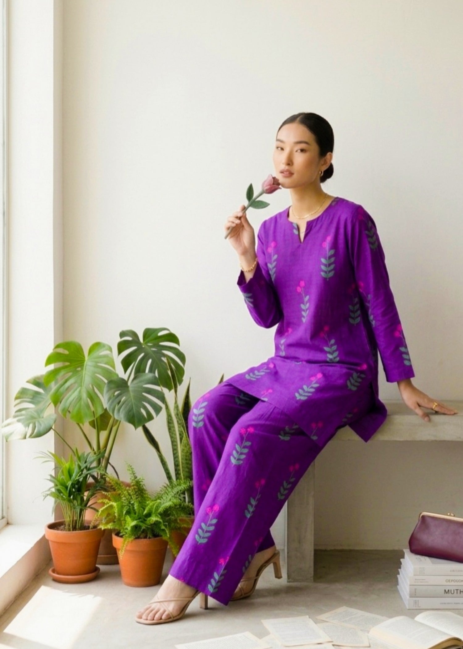 arabic lawn Co Ord Sets in Purple