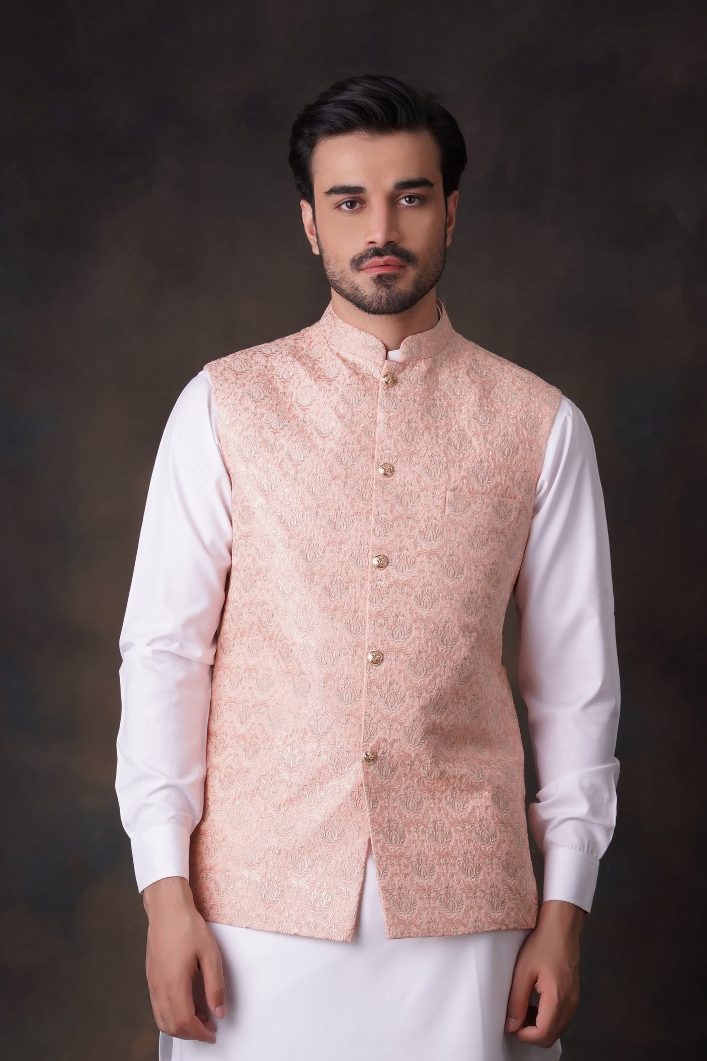 raw silk Waistcoat in Peach pink