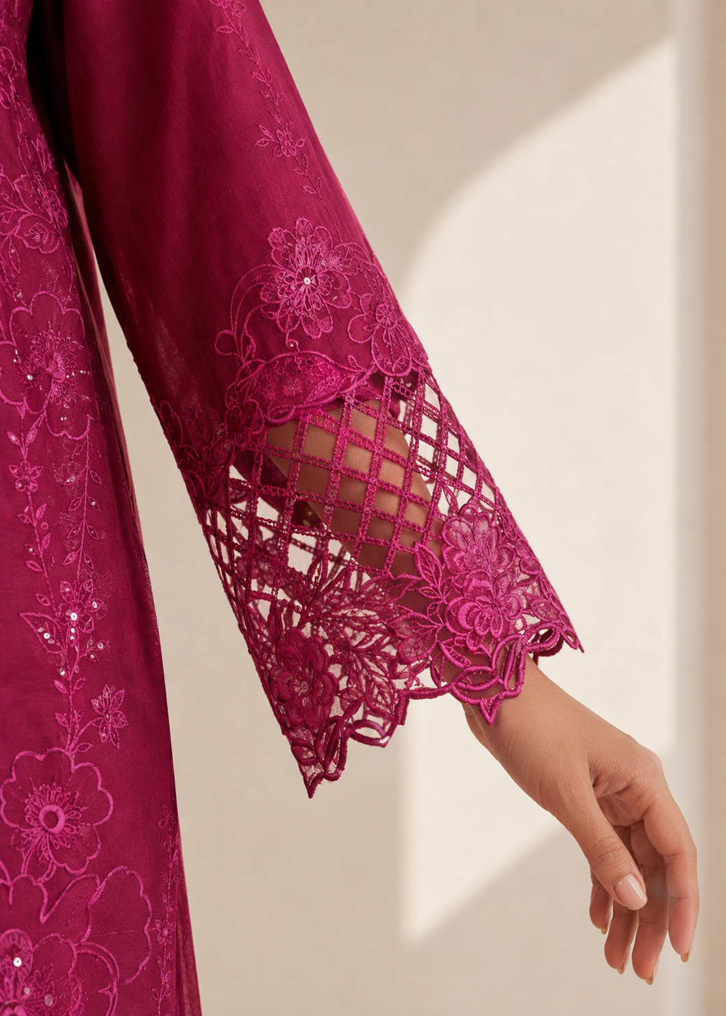 cotton Kurta Set in Shocking pink, bubblegum pink