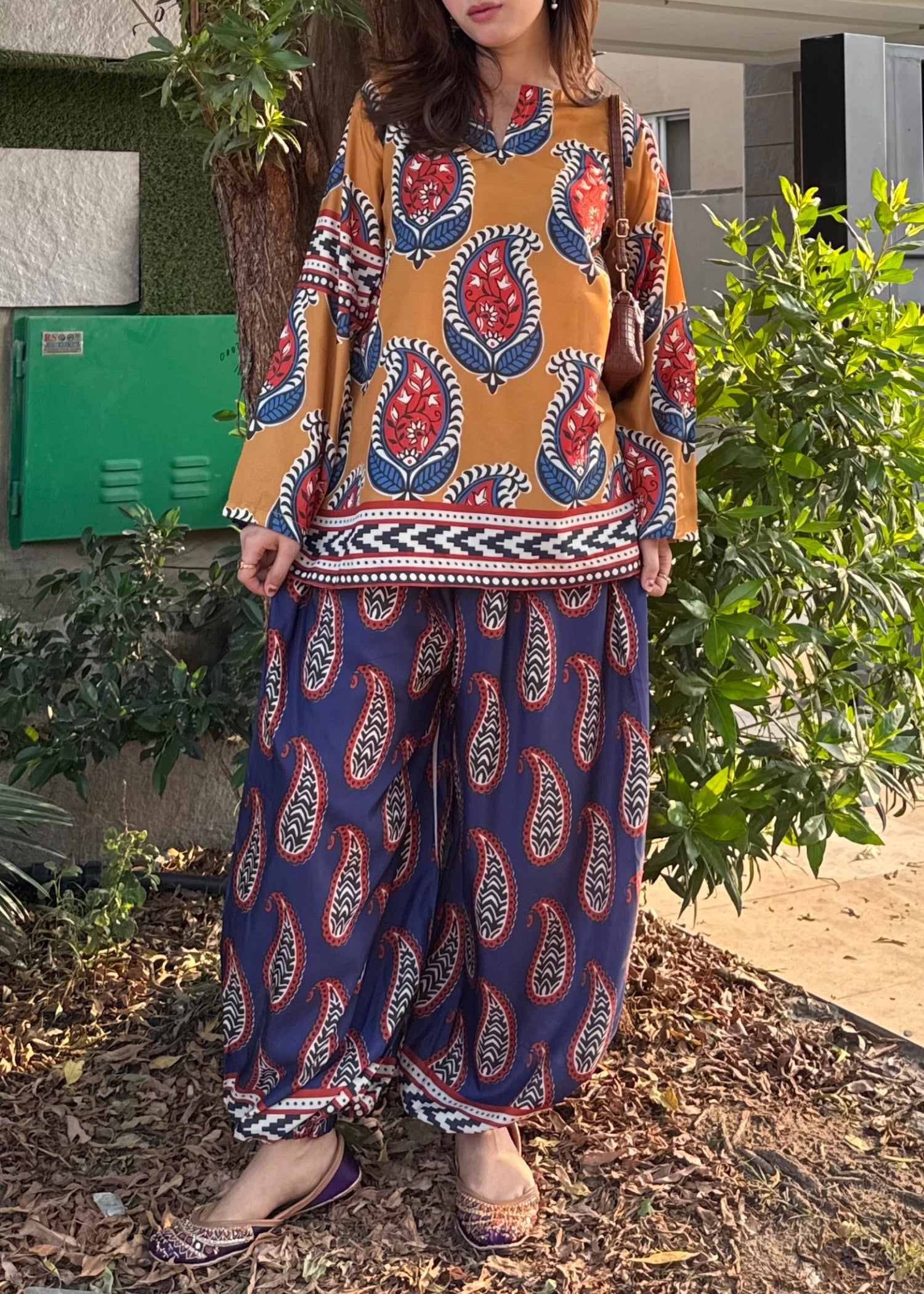 poly lawn Kurta Set in Navy blue, honey