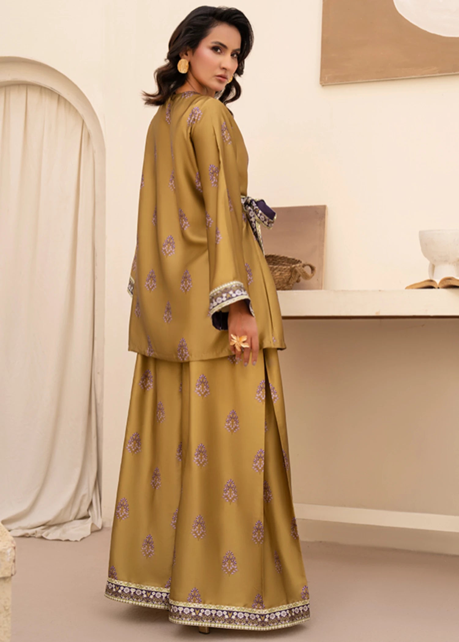 silk Angrakha in Golden brown