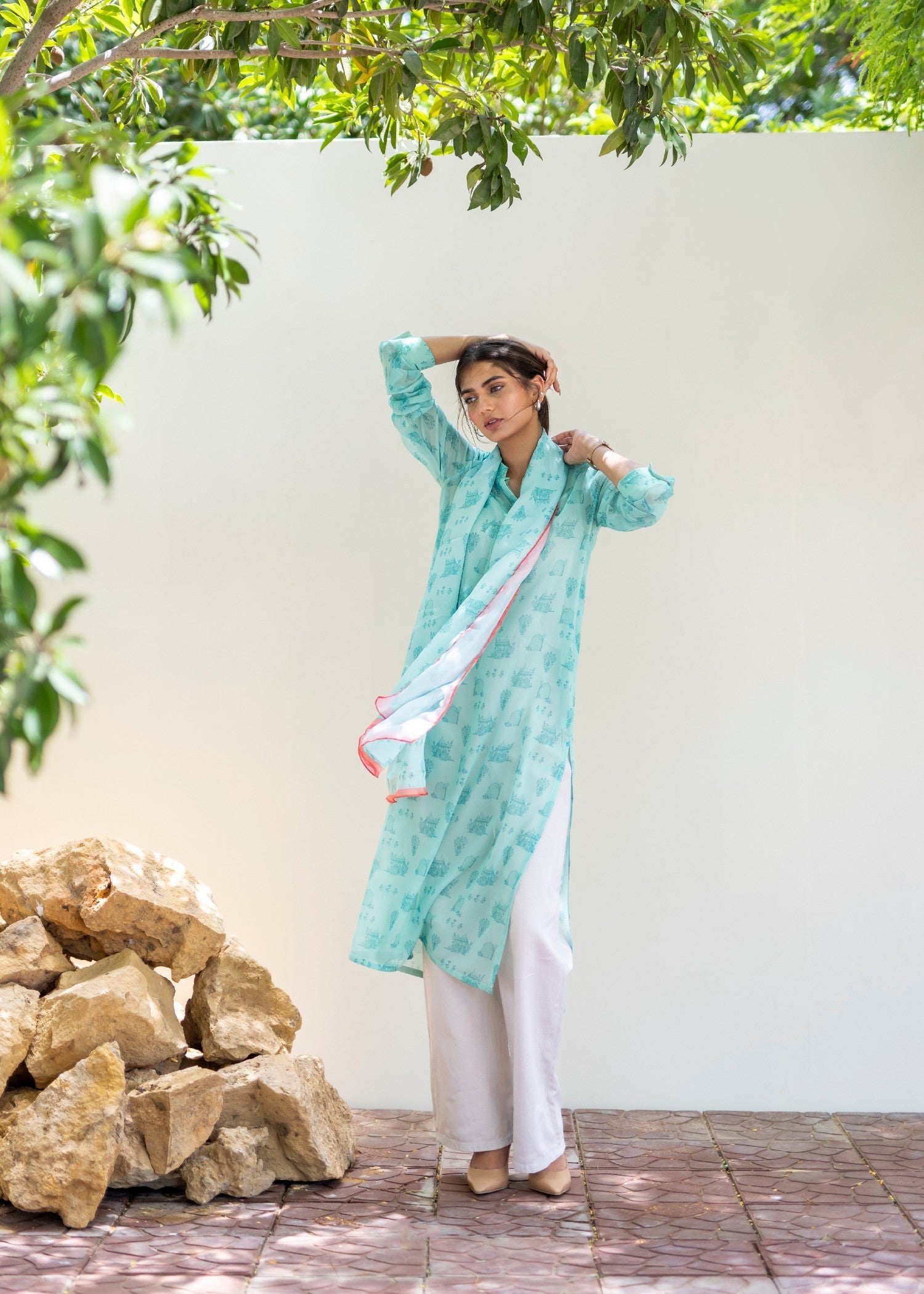 chiffon Kurti in Ice blue