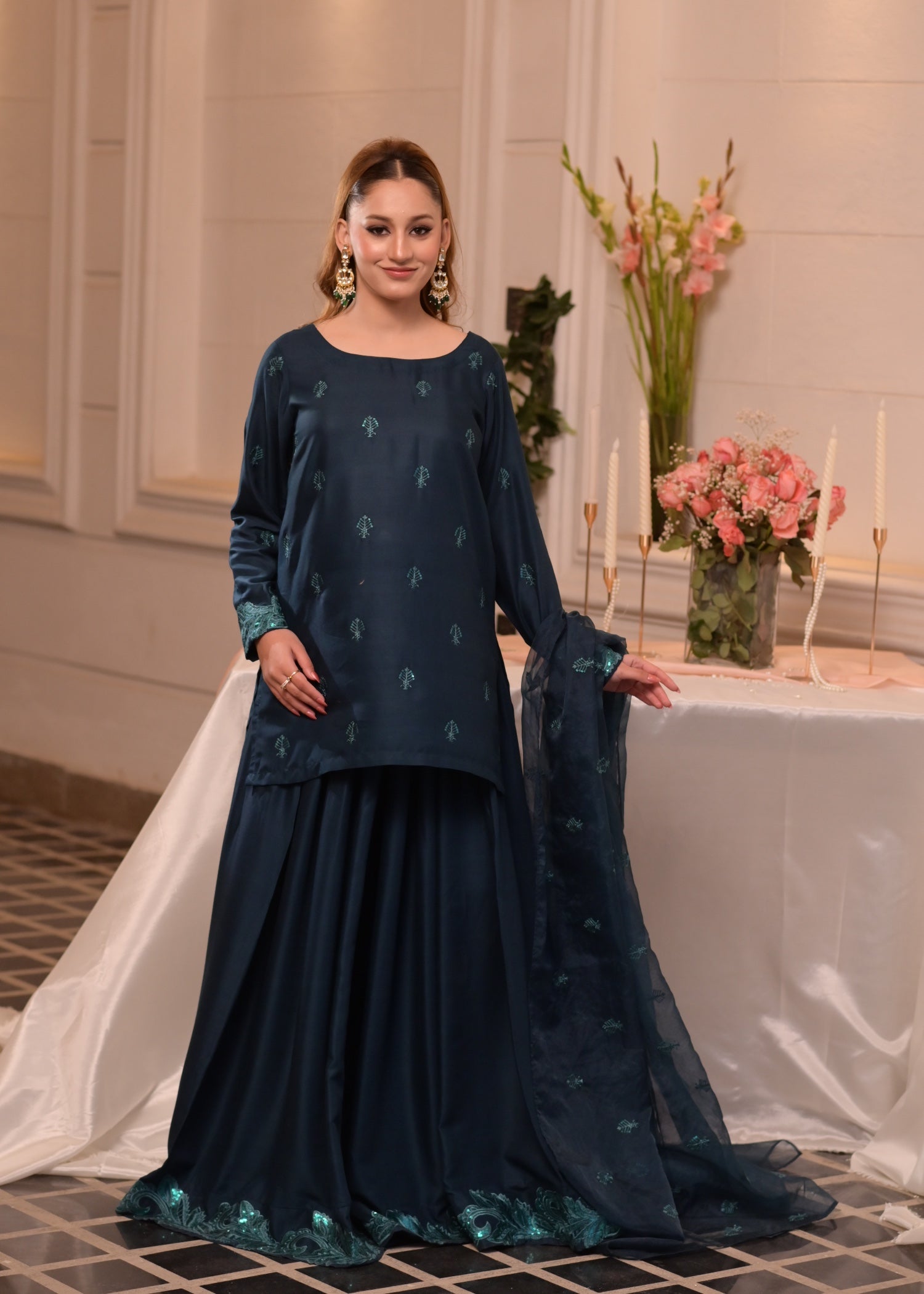 irish linen Sharara in Teal