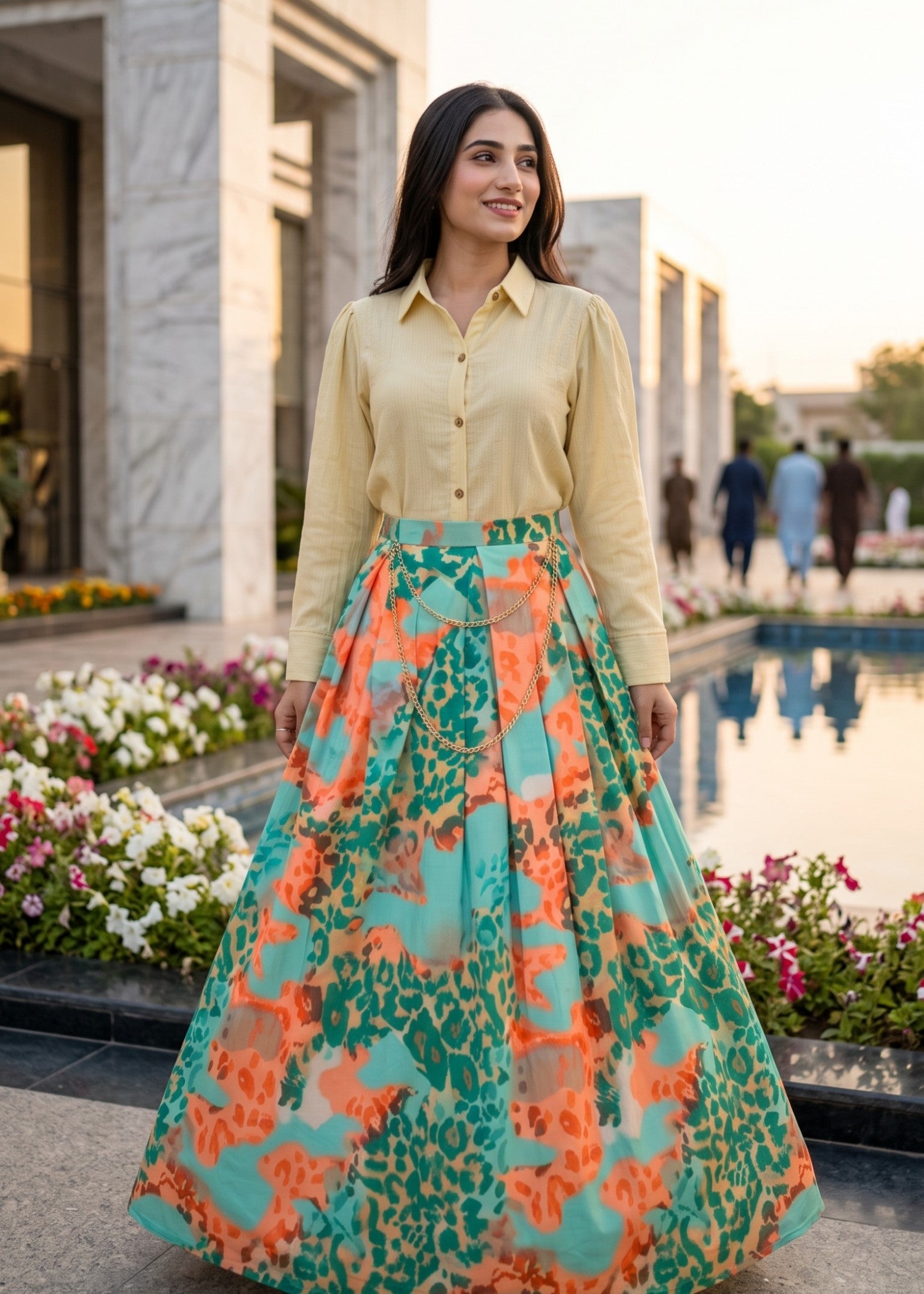 georgette Skirt in Multi, wheat