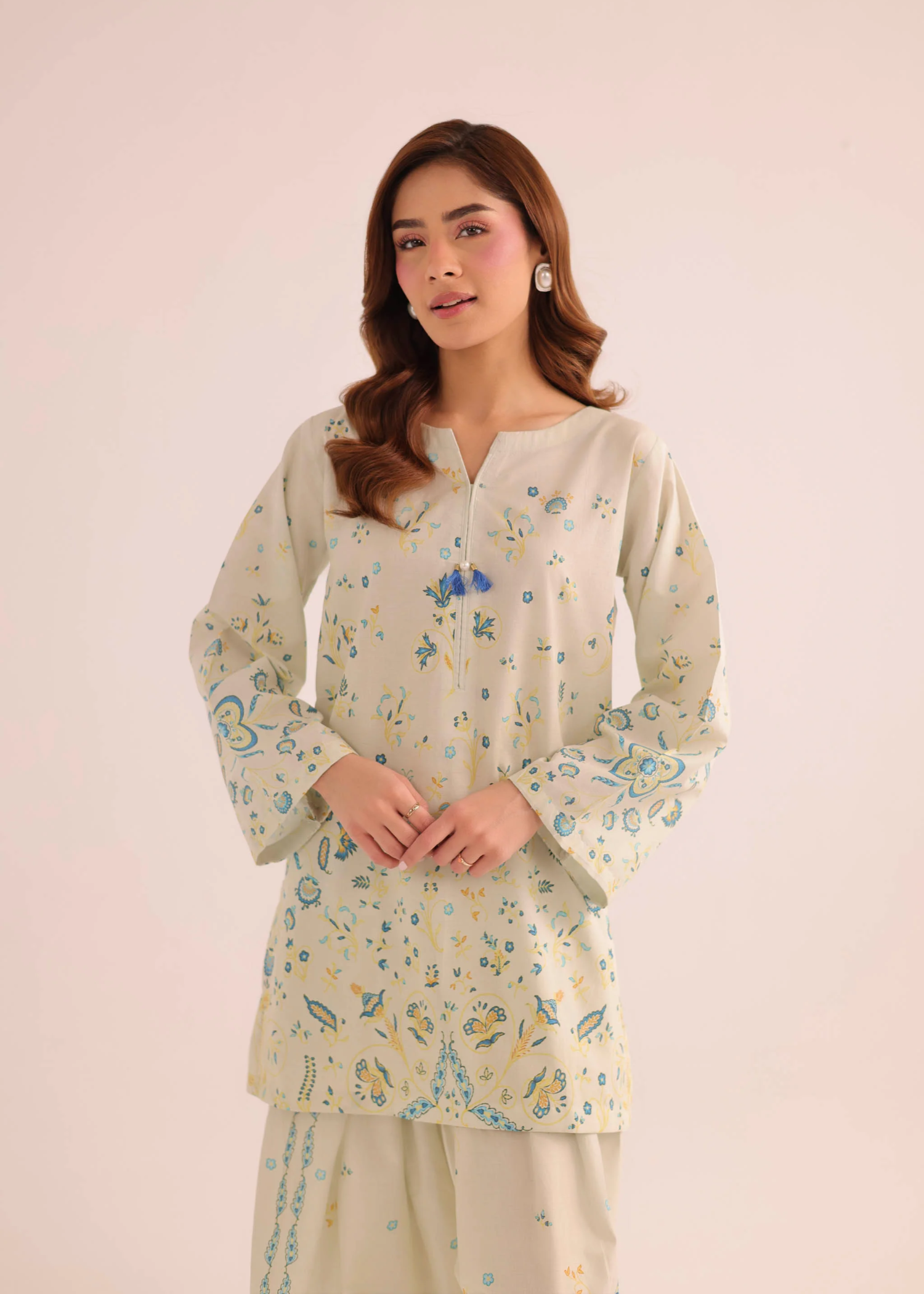 poly lawn Kurta Set in Sage green