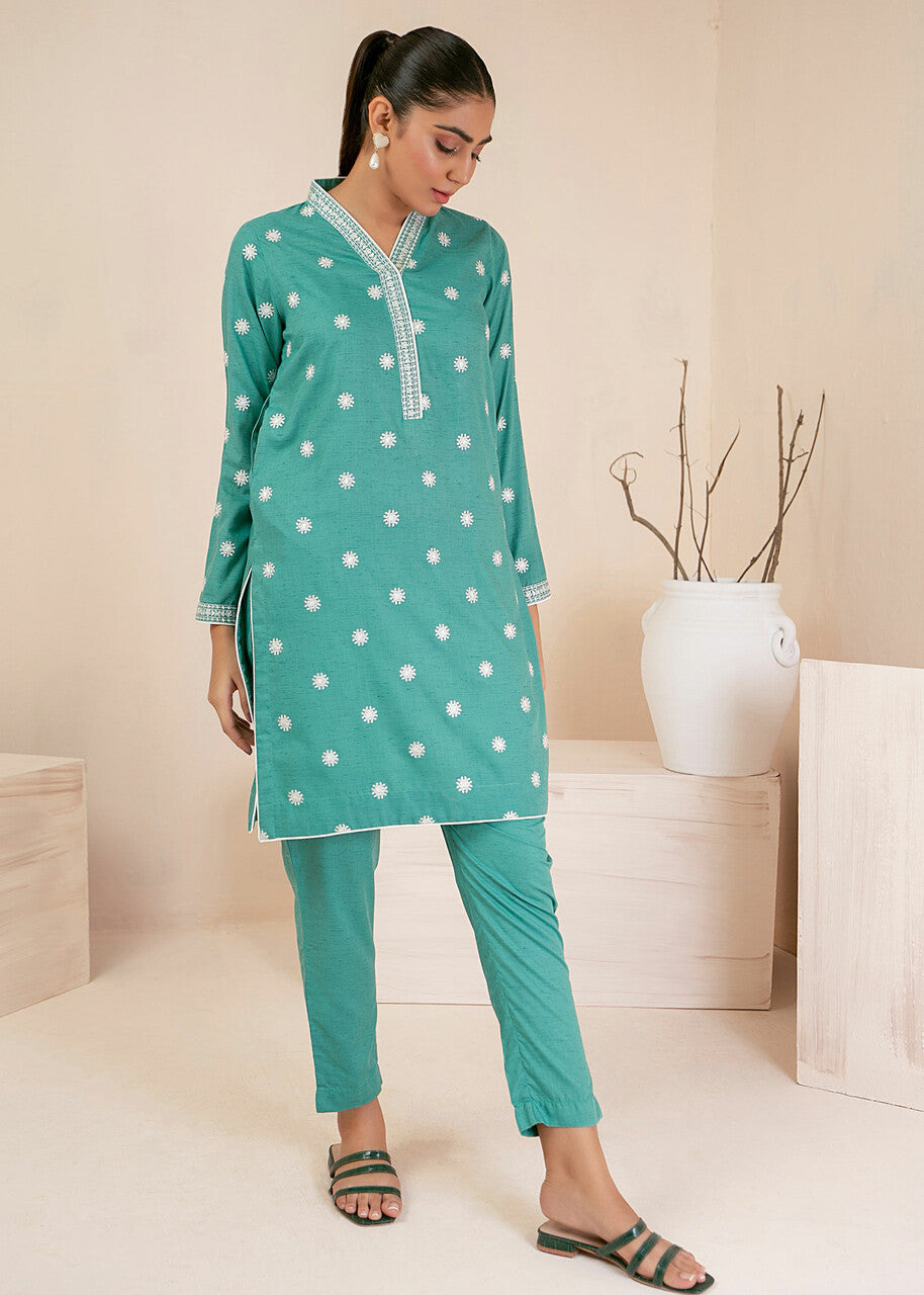 cotton Kurta Set in Turquoise