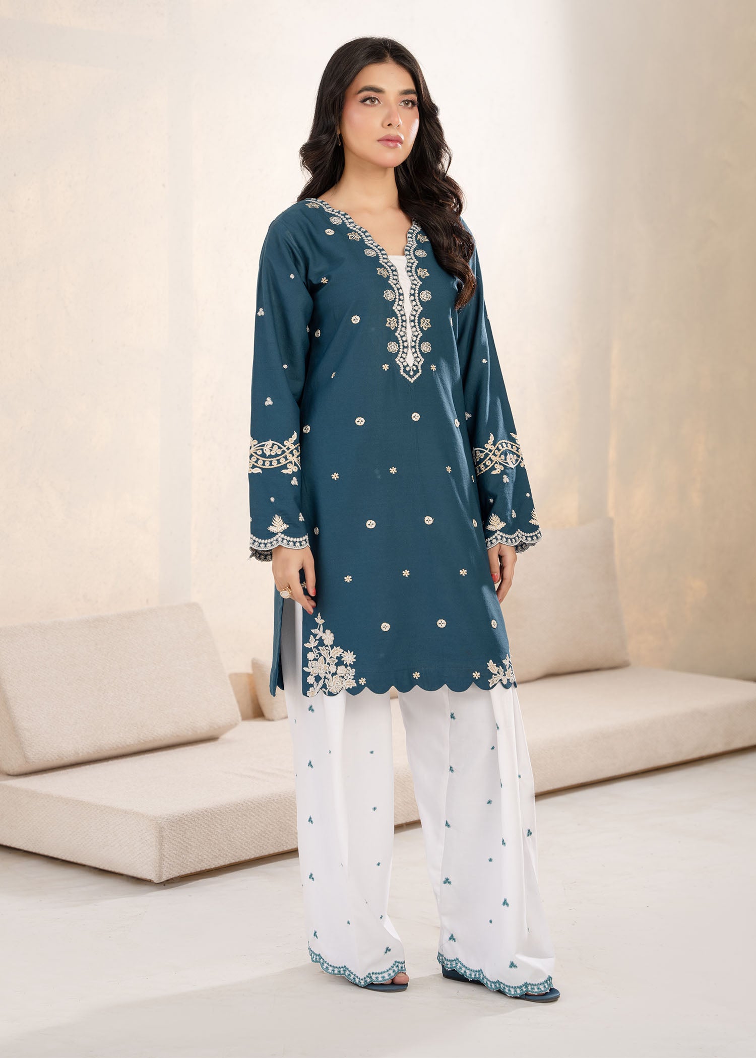 cotton Kurta Set in Teal