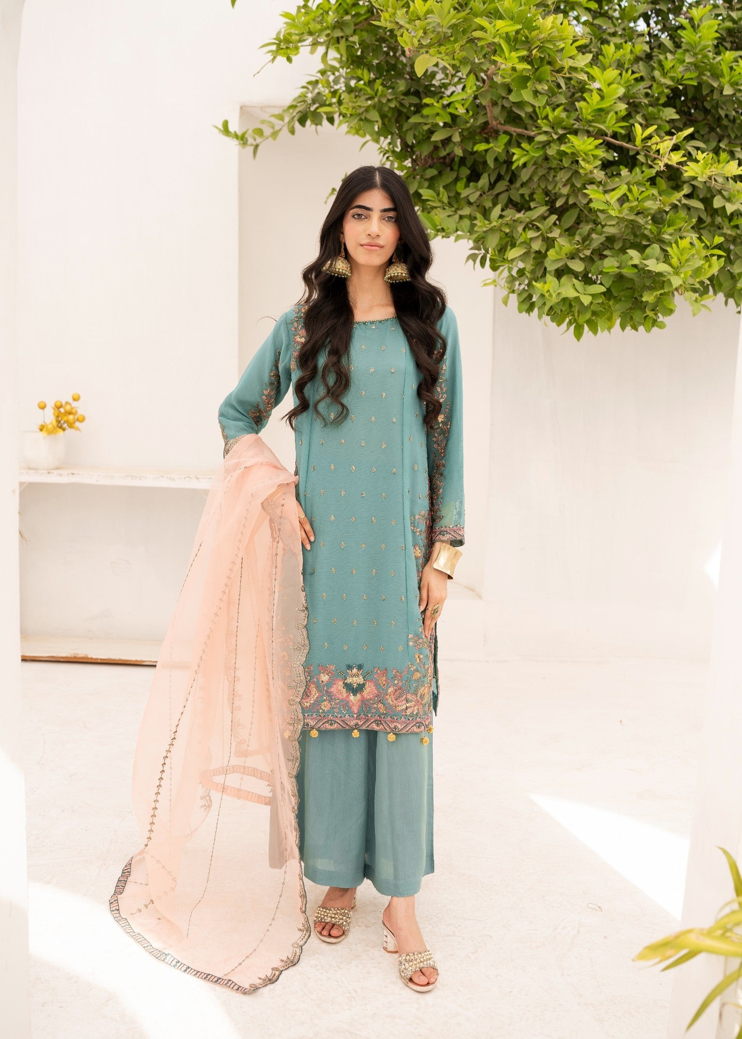 chiffon Kurta Set in Sea green