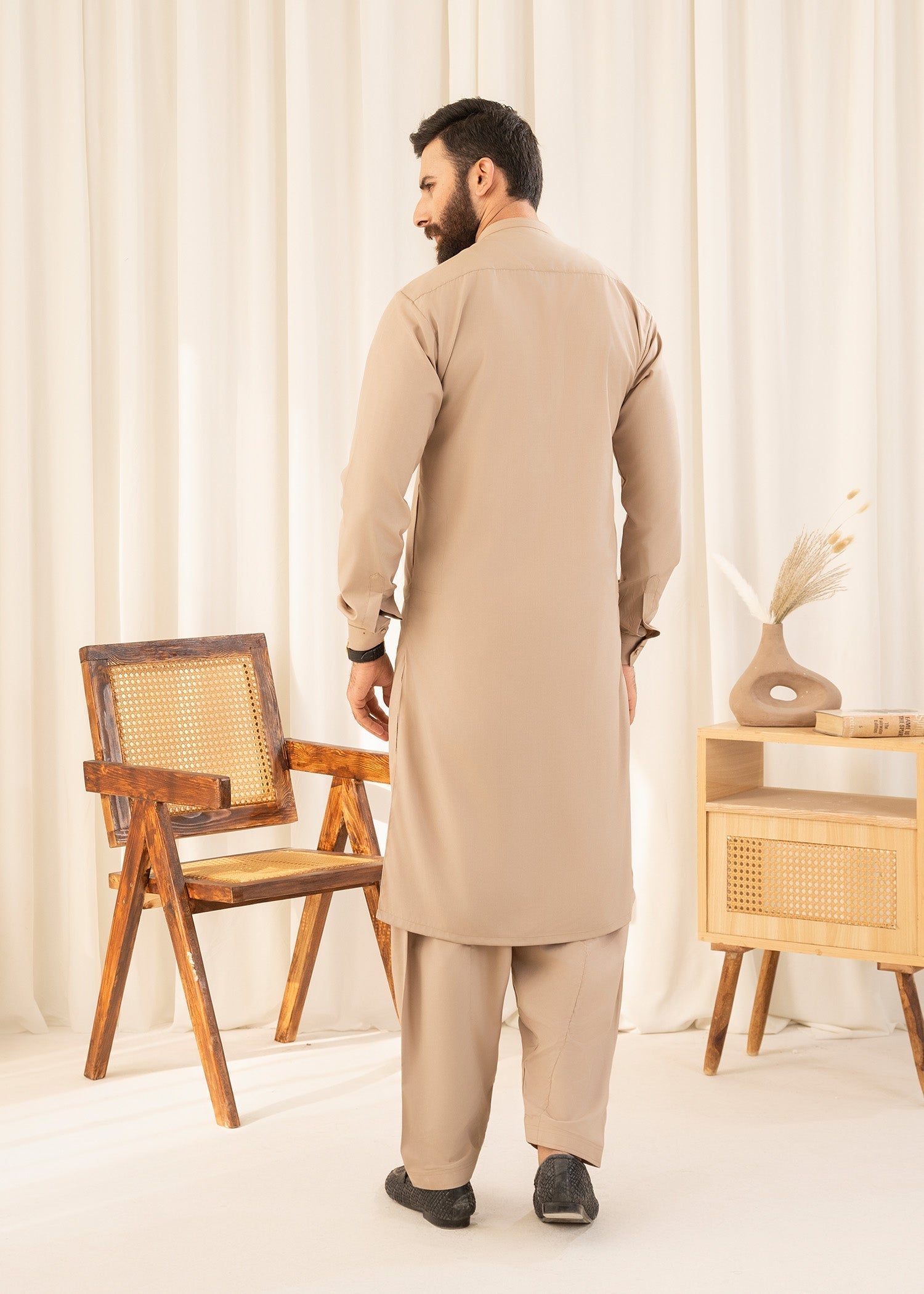 wash & wear Shalwar Kameez in Camel brown by Buraq