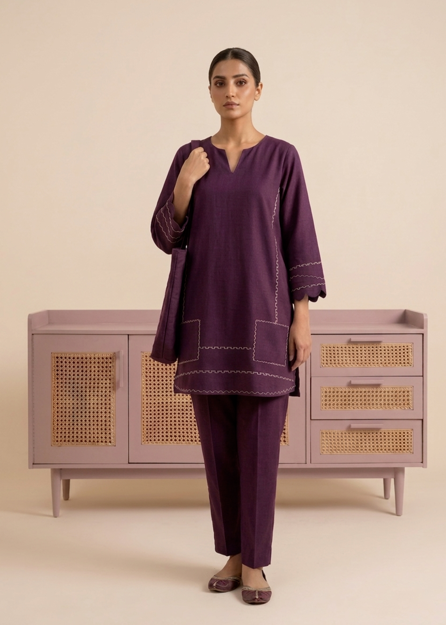 viscose linen Kurta Set in Purple