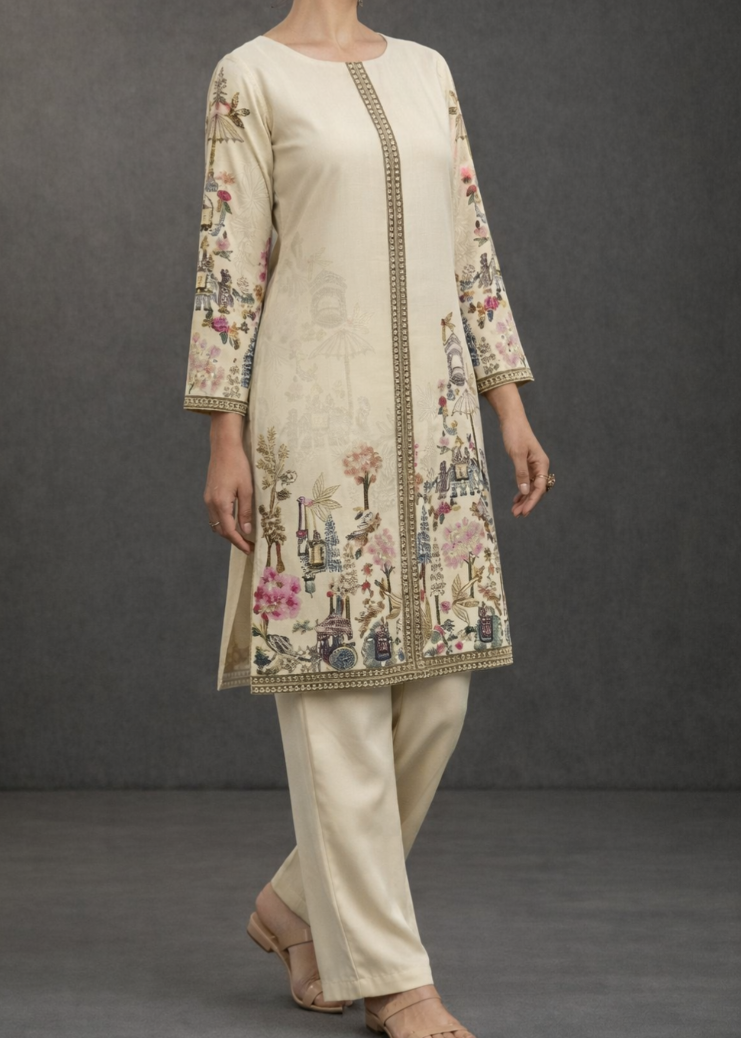 crepe Kurta Set in Beige
