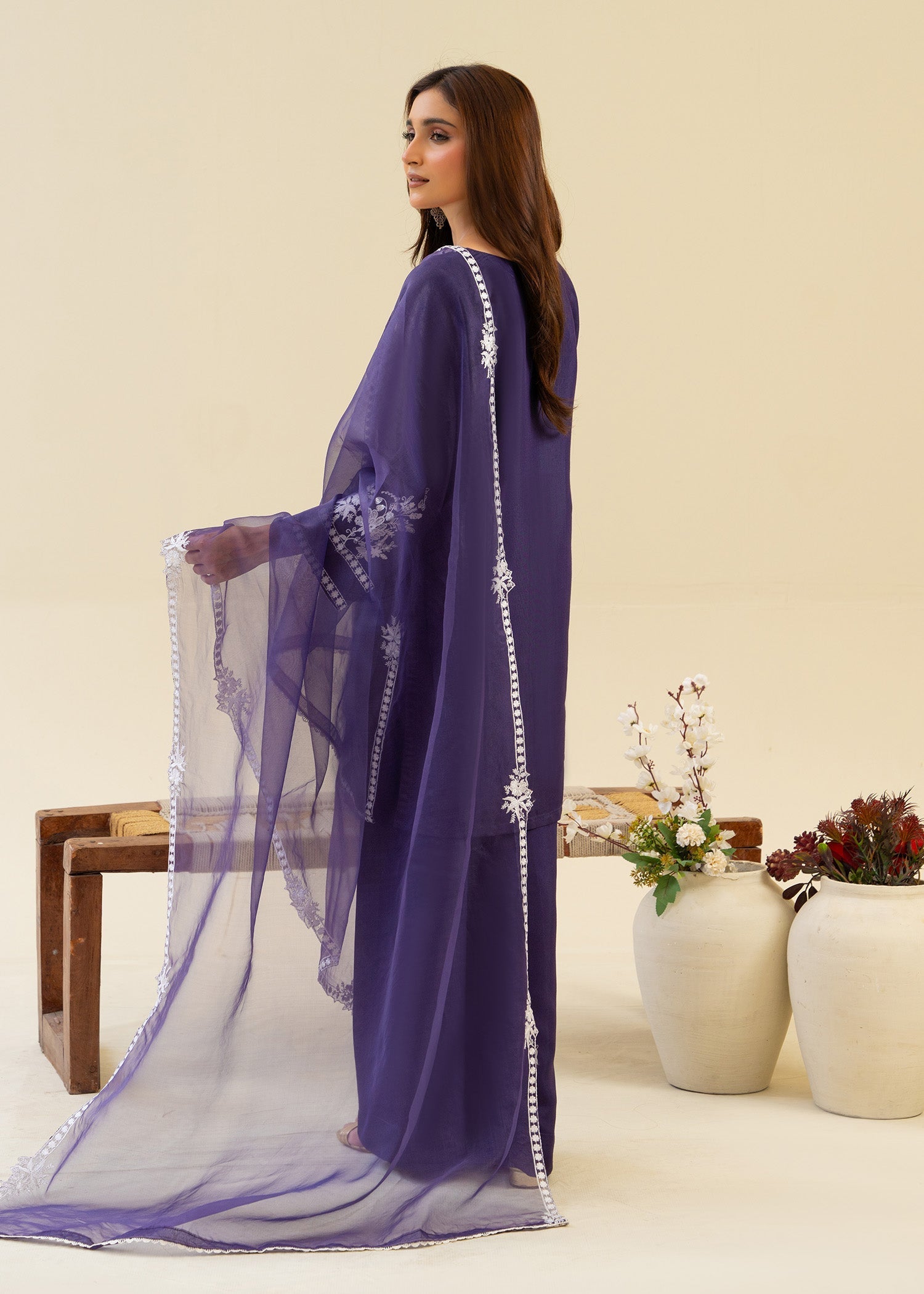 viscose raw silk Kurta Set in Purple