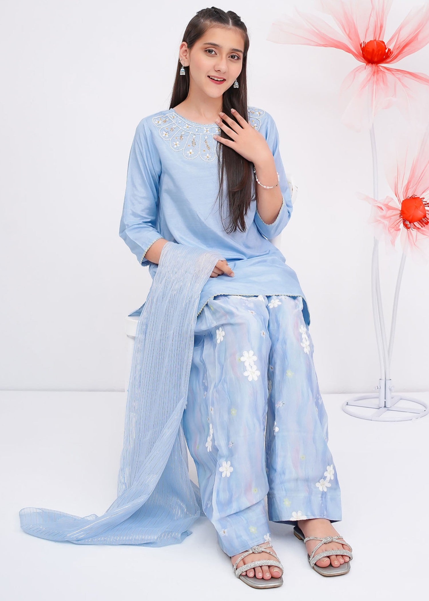 cotton silk Kurta Set in Sky blue