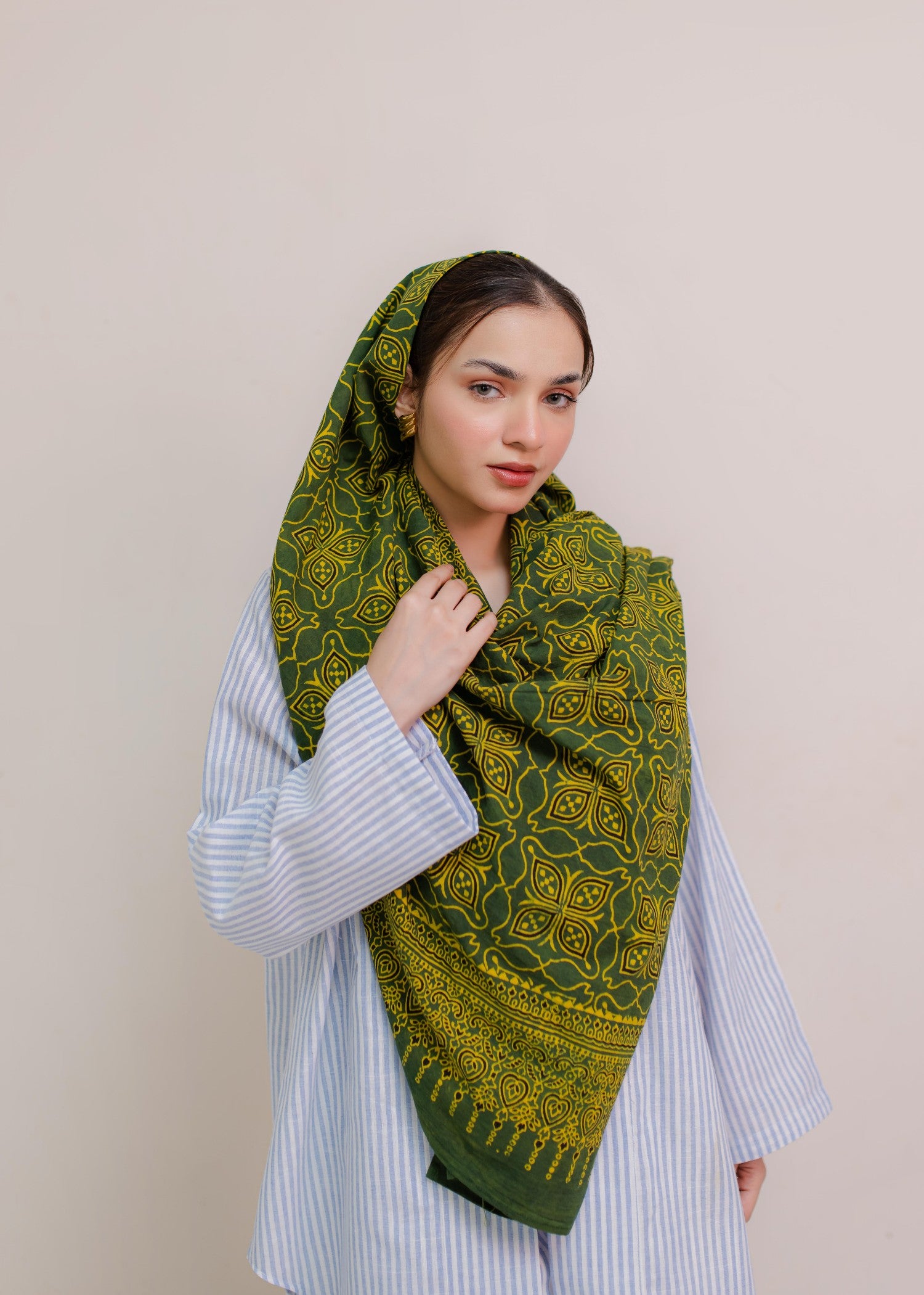 lawn cotton Hijab in Green