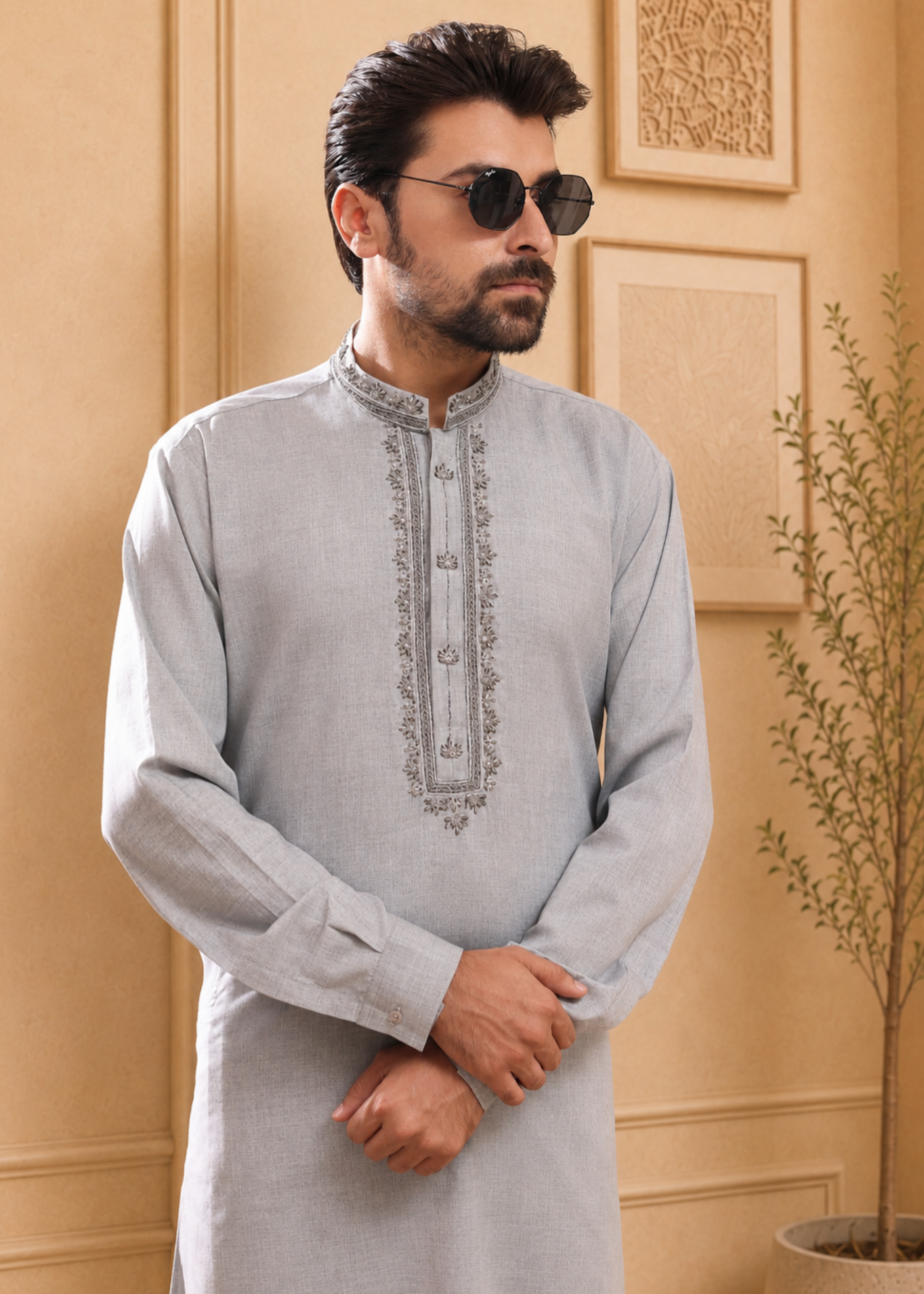 wash & wear Shalwar Kameez in Ash grey