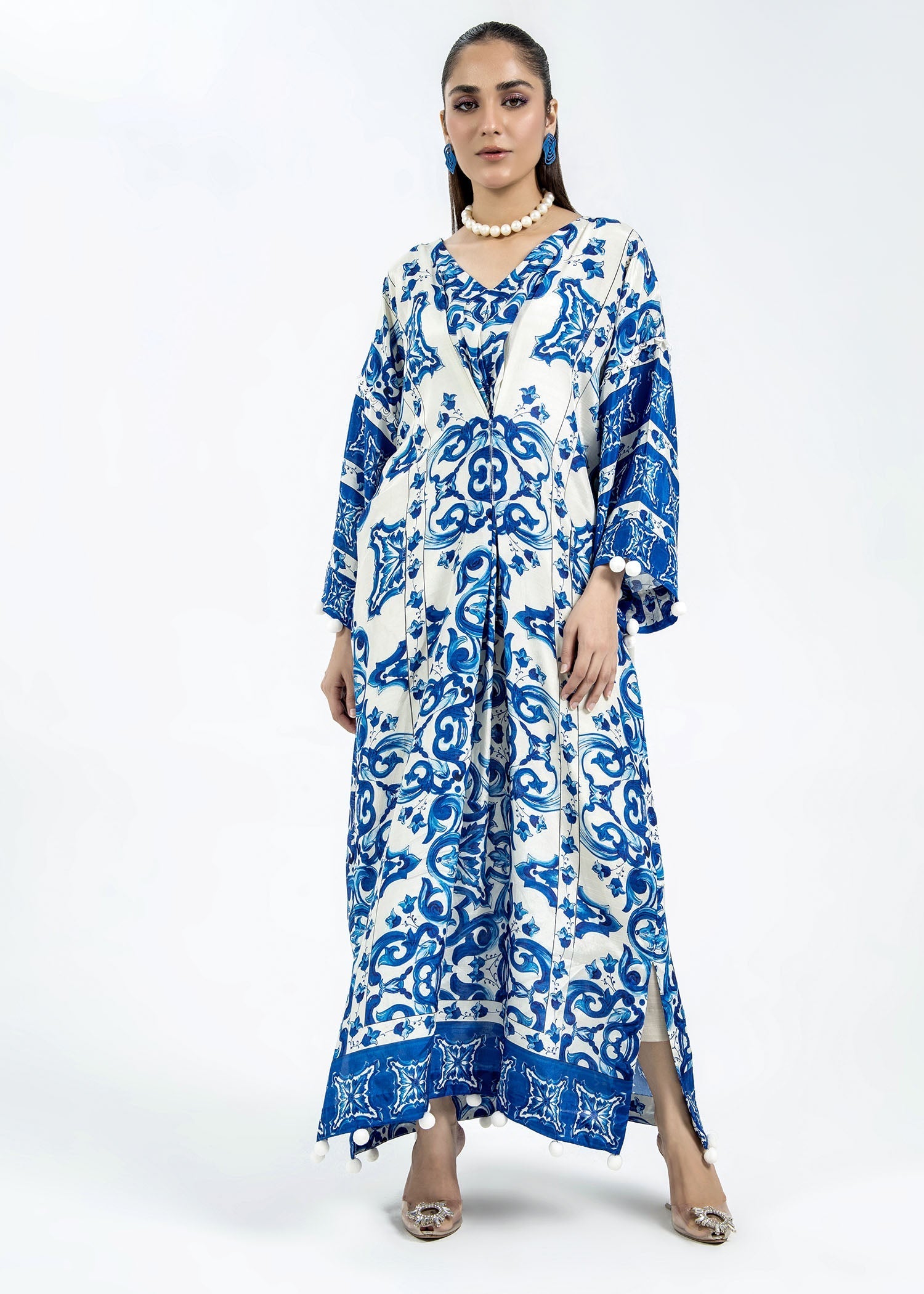 raw silk Kaftan in Blue