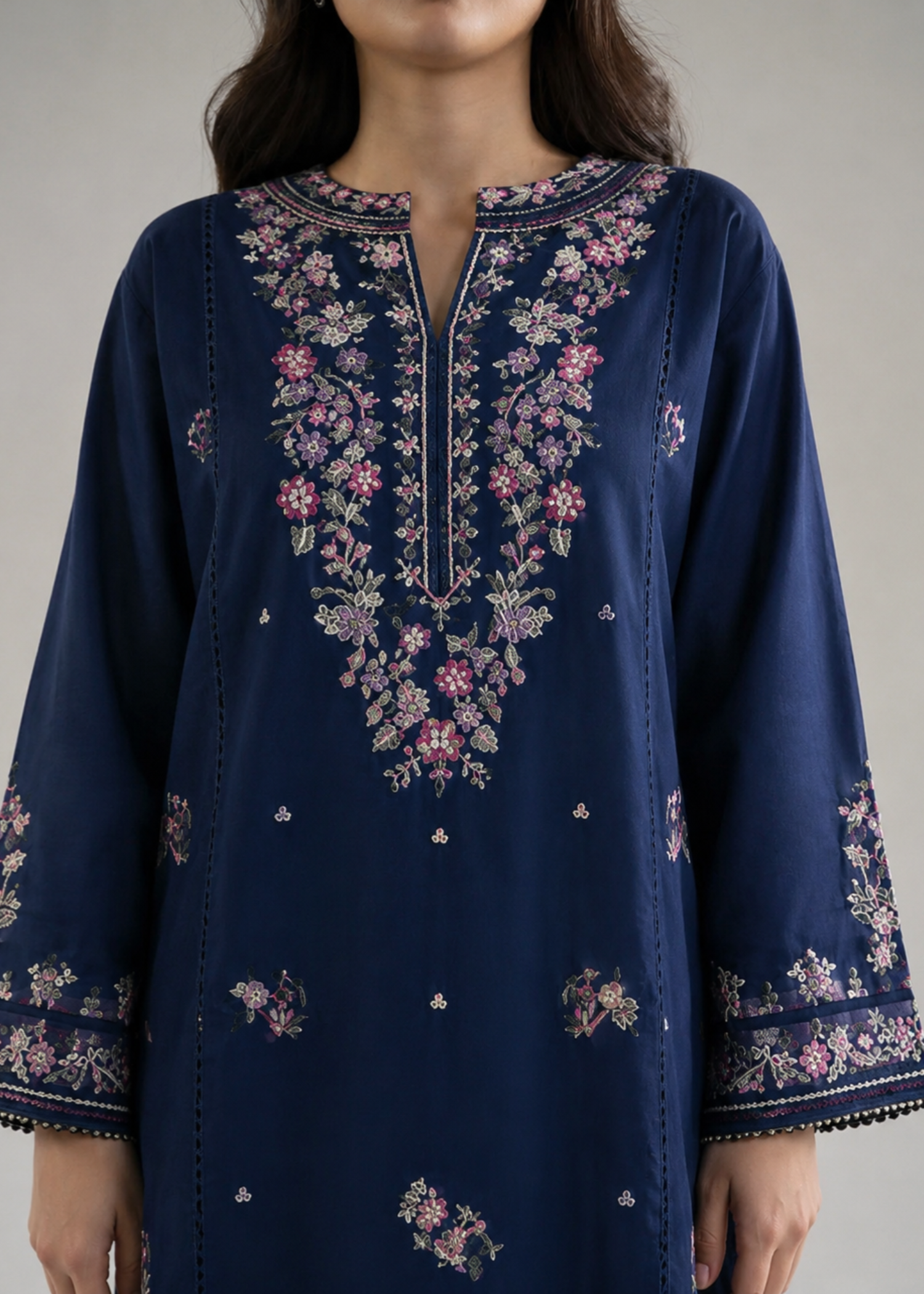 linen Kurta Set in Moonlight blue