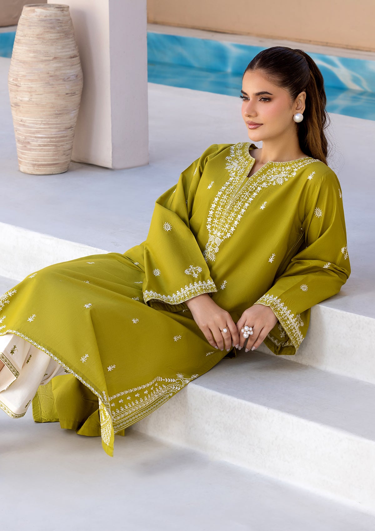 cotton Kurta Set in Olive green
