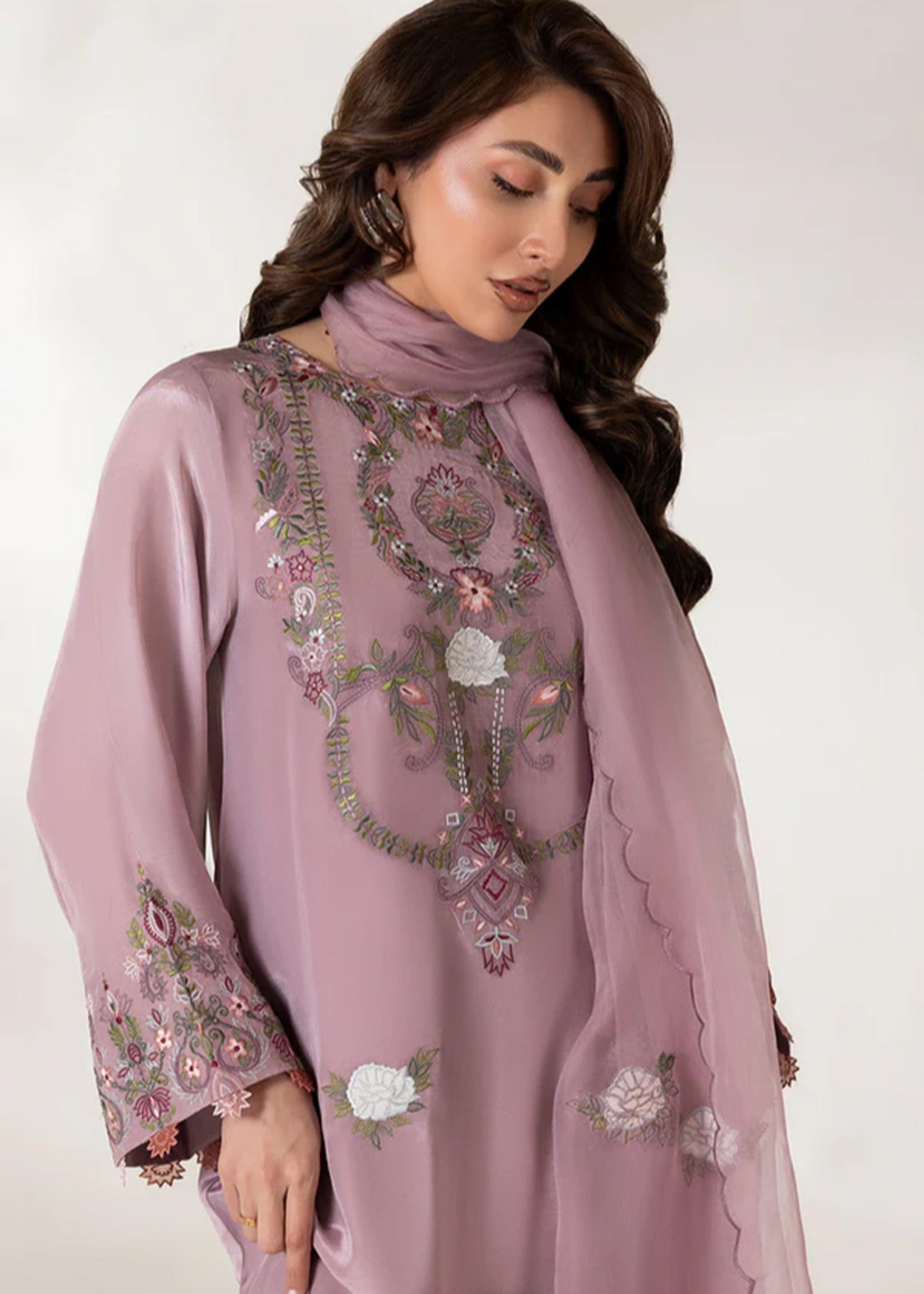 cotton silk Kaftan in Mauve pink