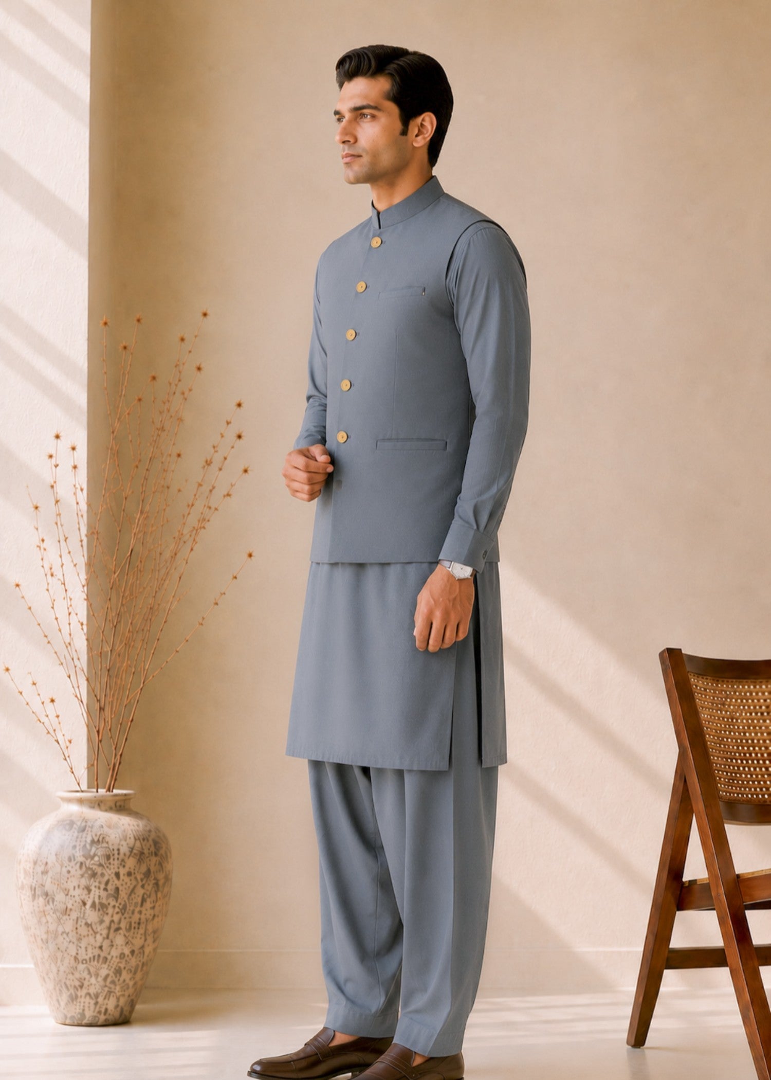 suiting Waistcoat in Frost blue