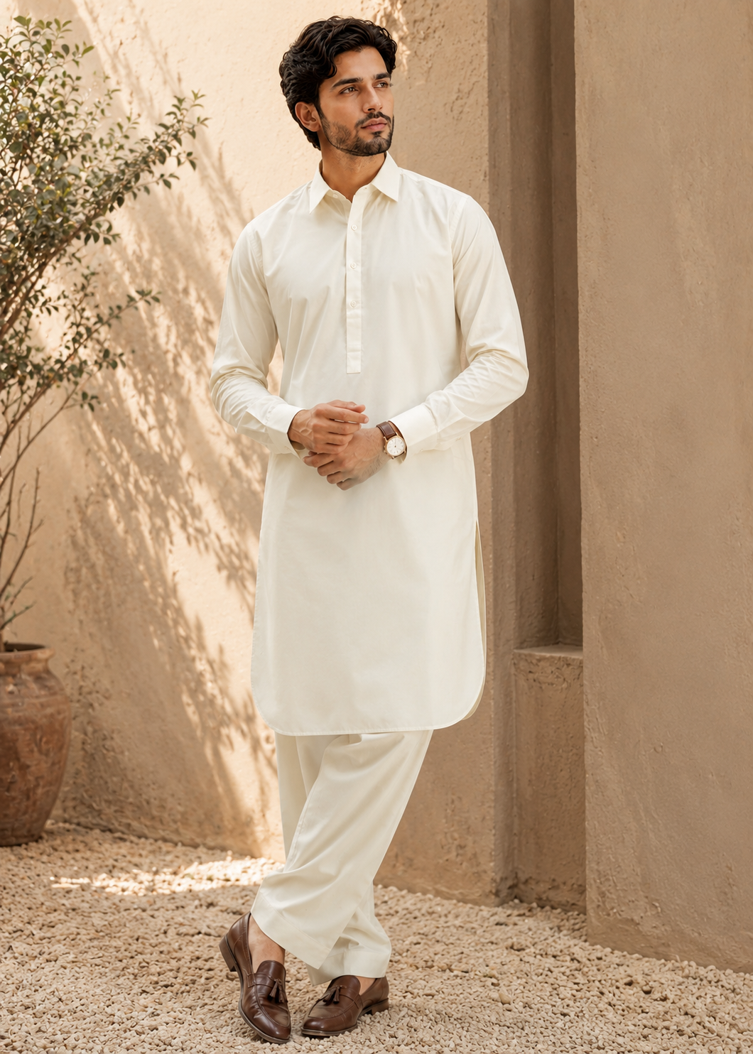 cotton Shalwar Kameez in Off-white