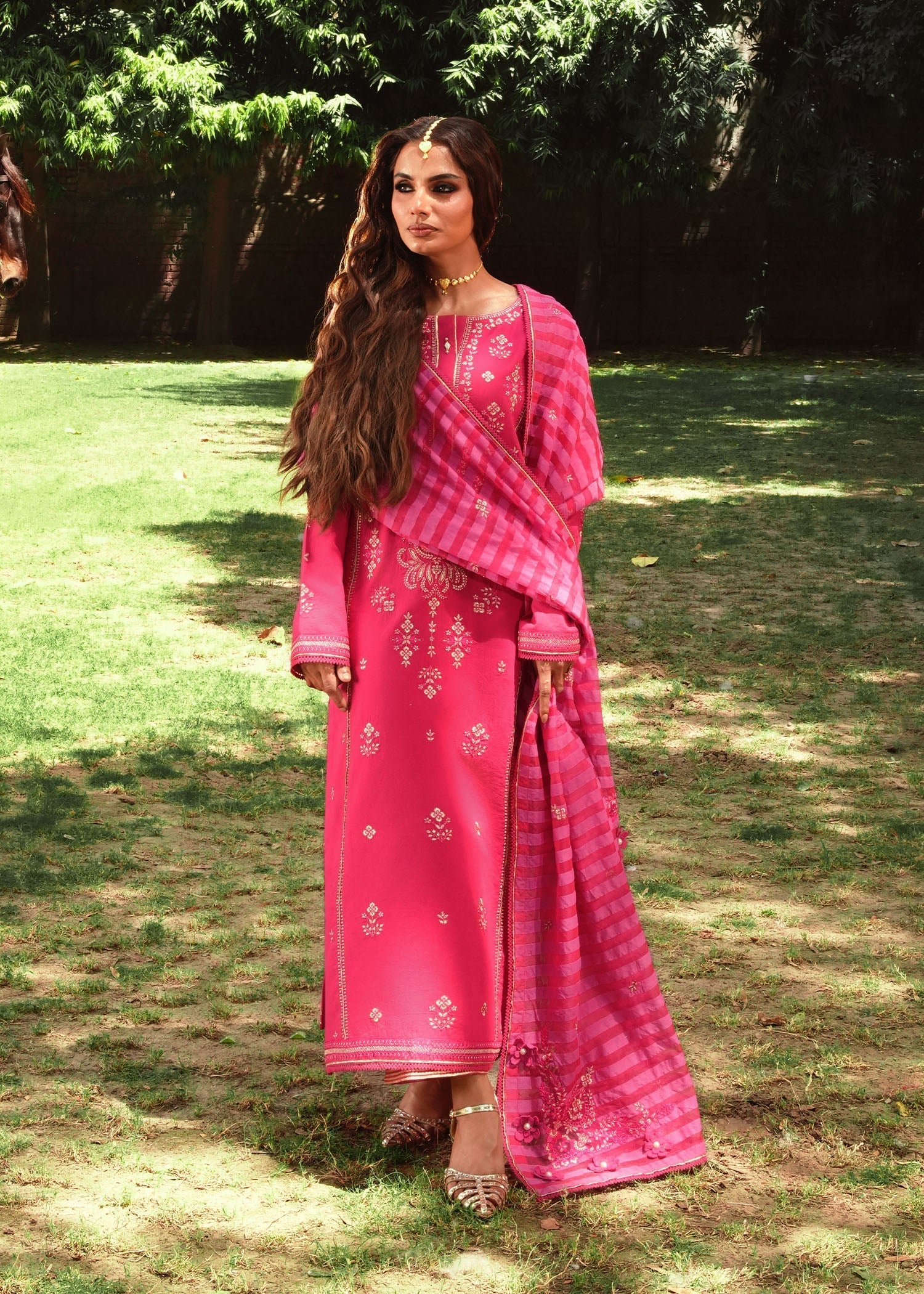 lawn Kurta Set in Fuchsia