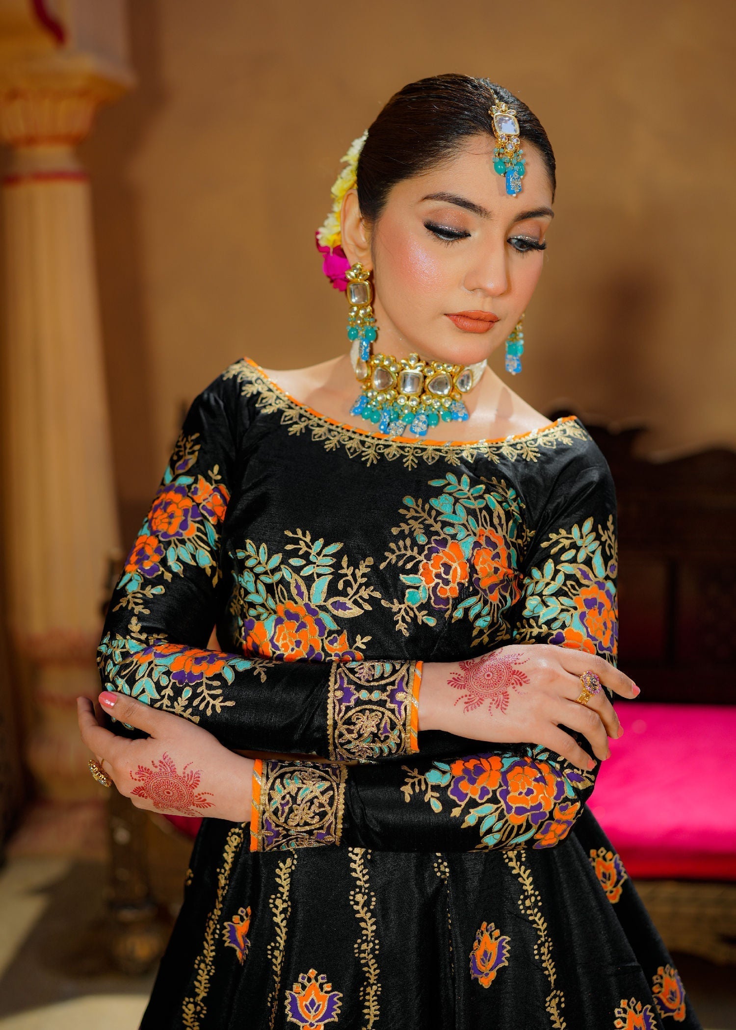 raw silk Lehenga in Black