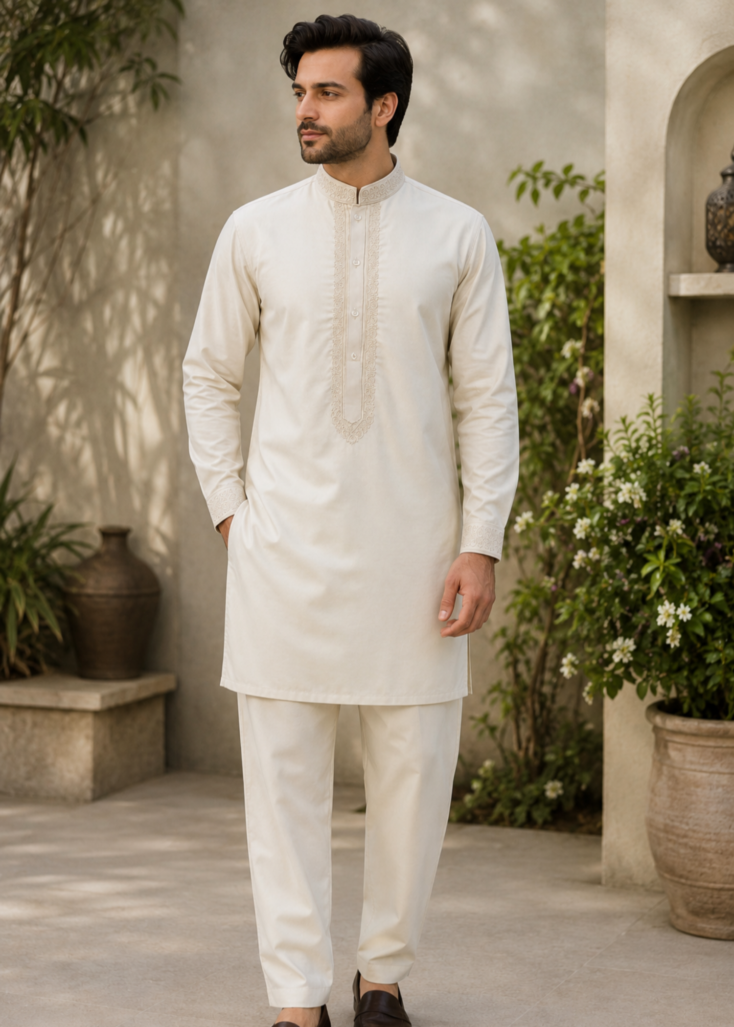 wash & wear Kurta Set in Off-white by Dulha Fashion House