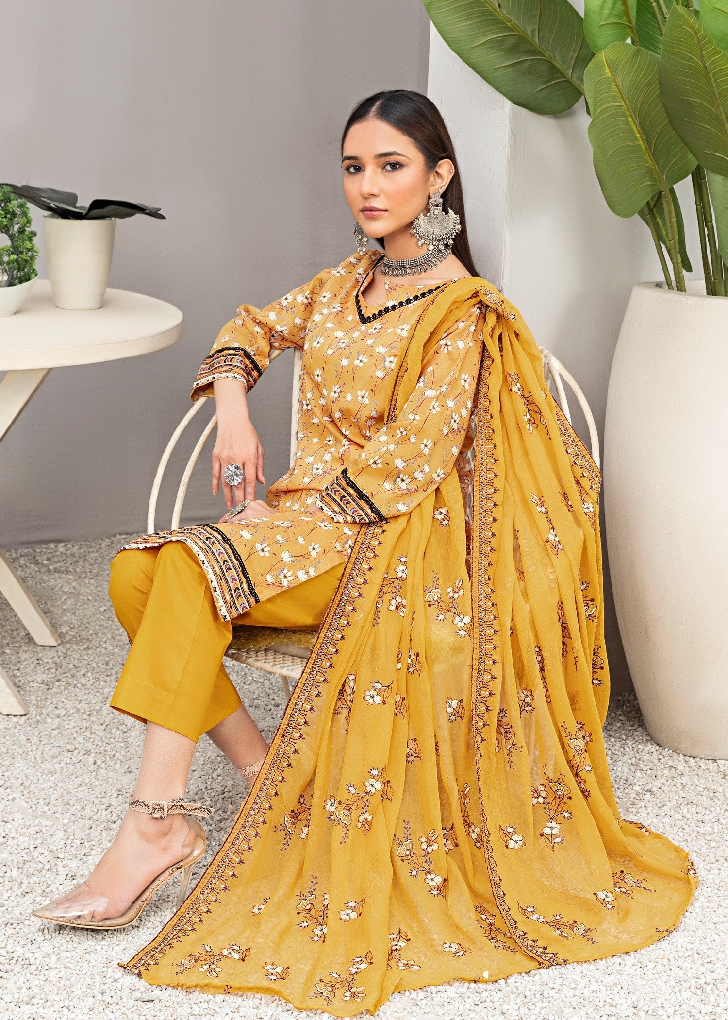 lawn Unstitched in Mustard