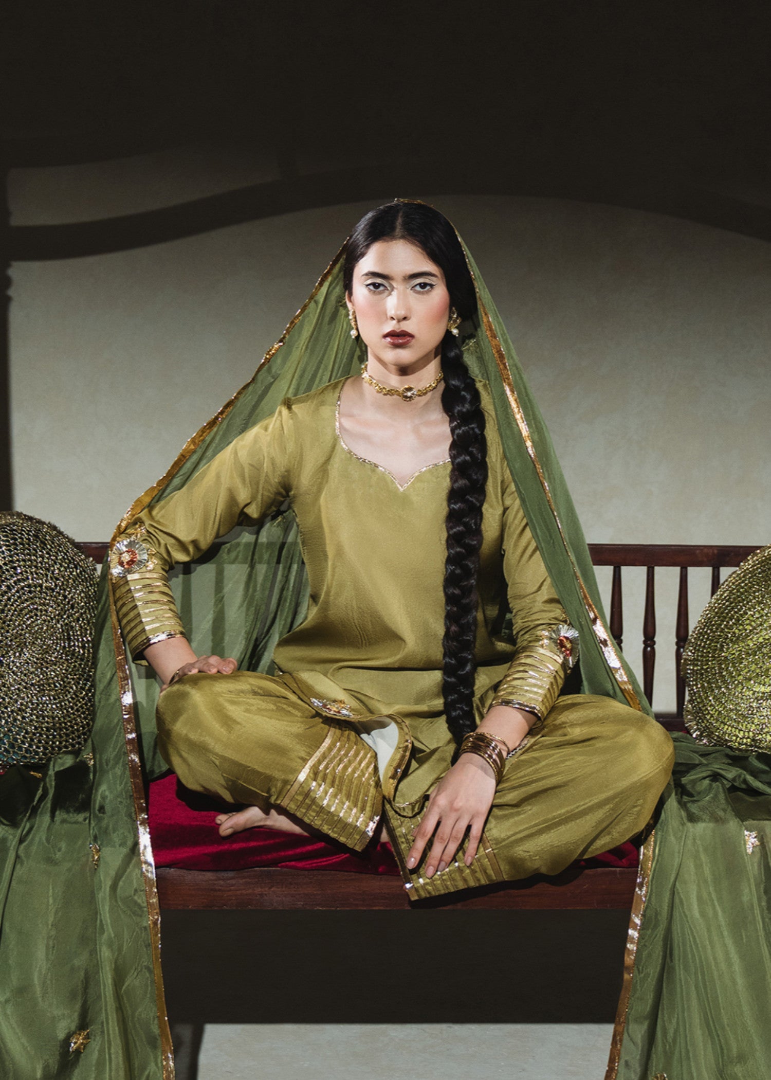 grip Kurta Set in Apple green
