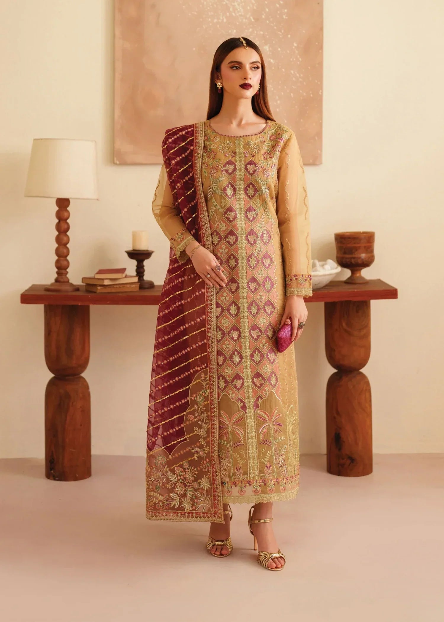 organza Kurta Set in Gold