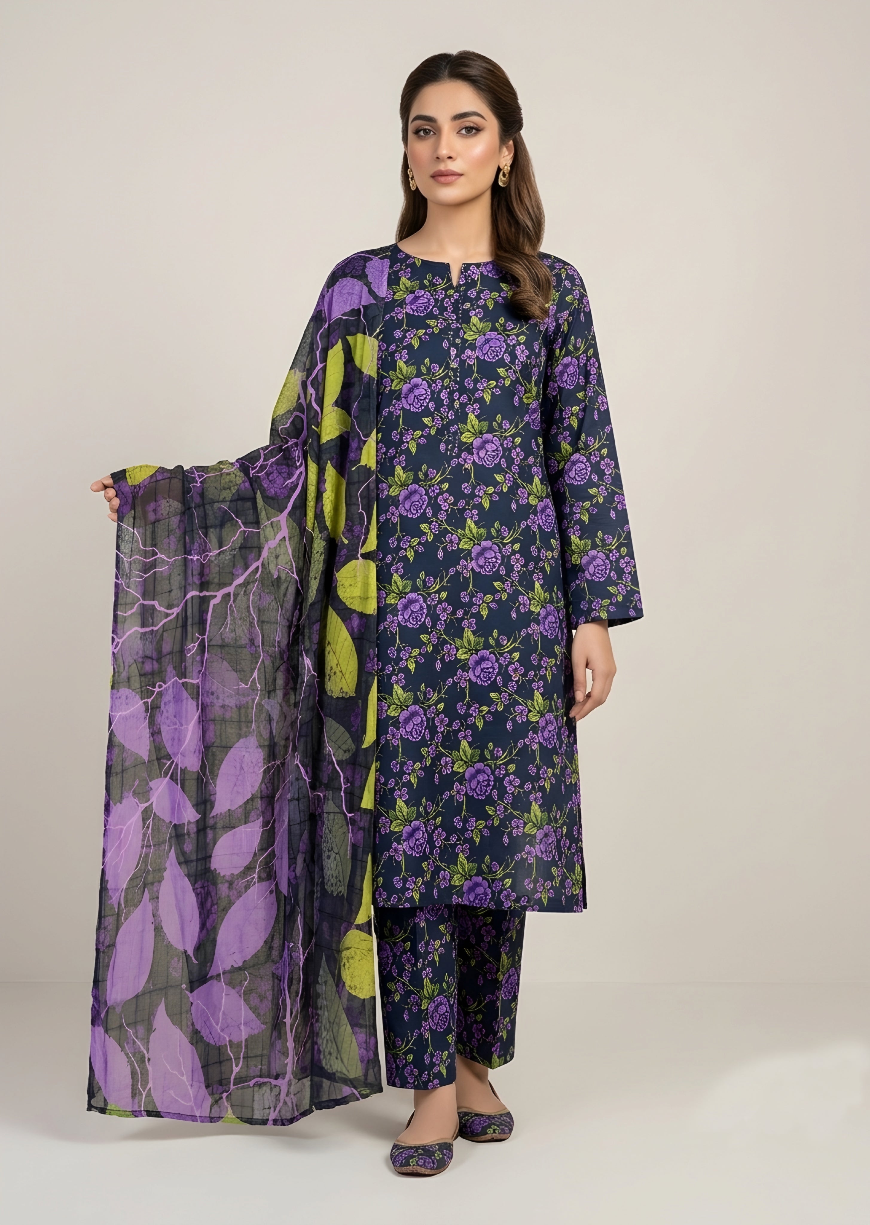 slub linen Unstitched in Charcoal black, plum