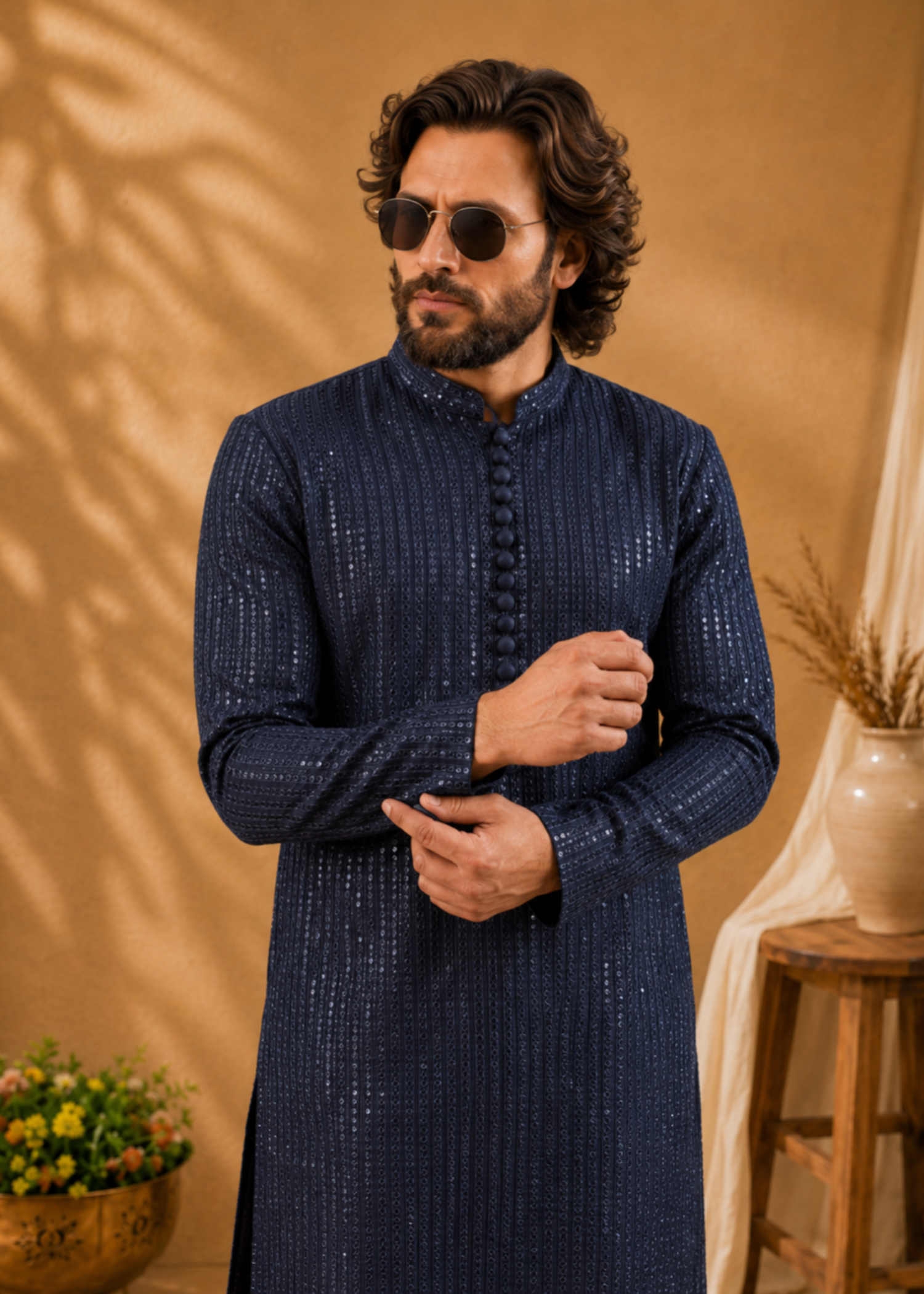 pk raw silk Kurta Set in Navy blue by The Great Masters (TGM)