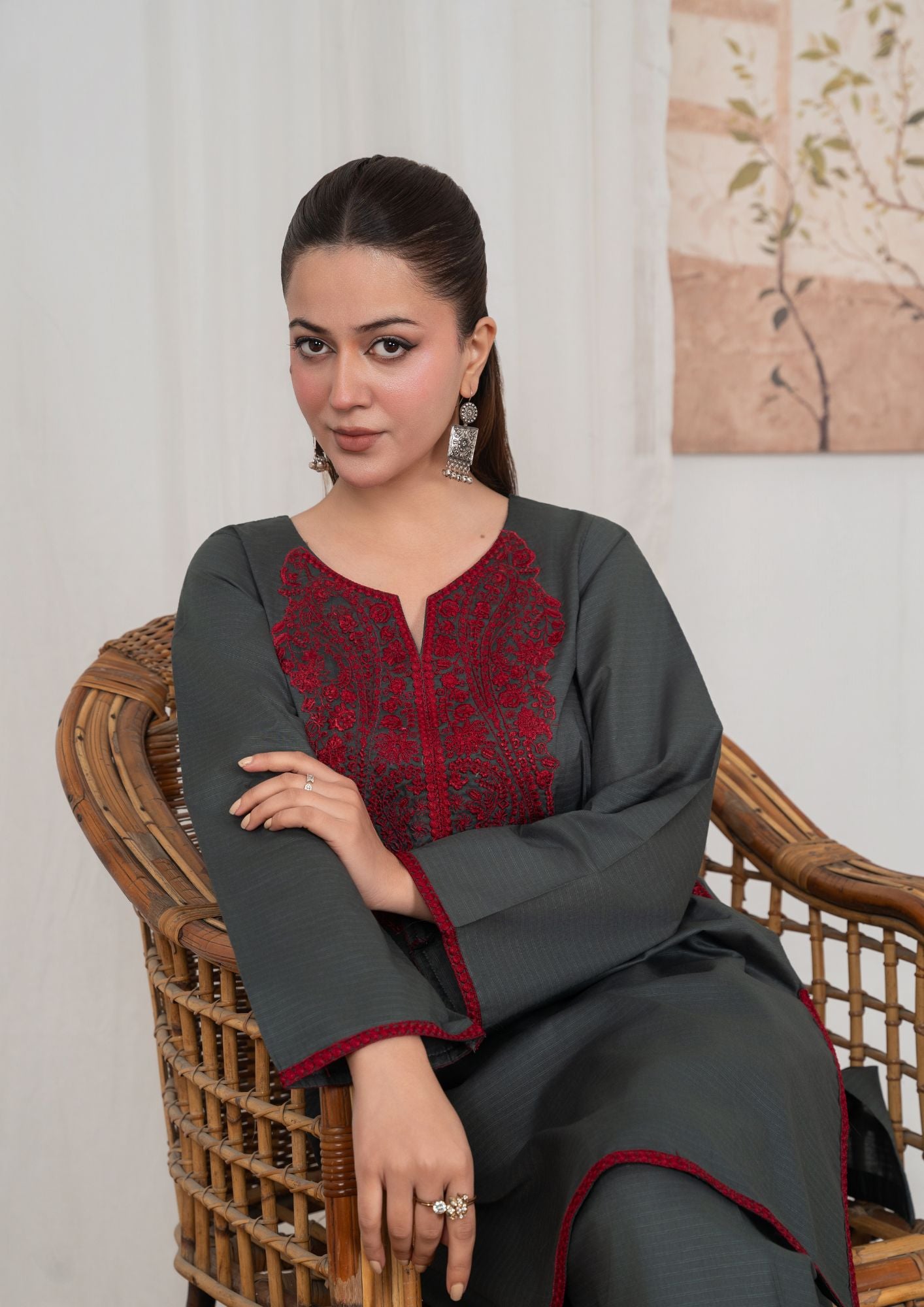 lawn Kurta Set in Slate grey