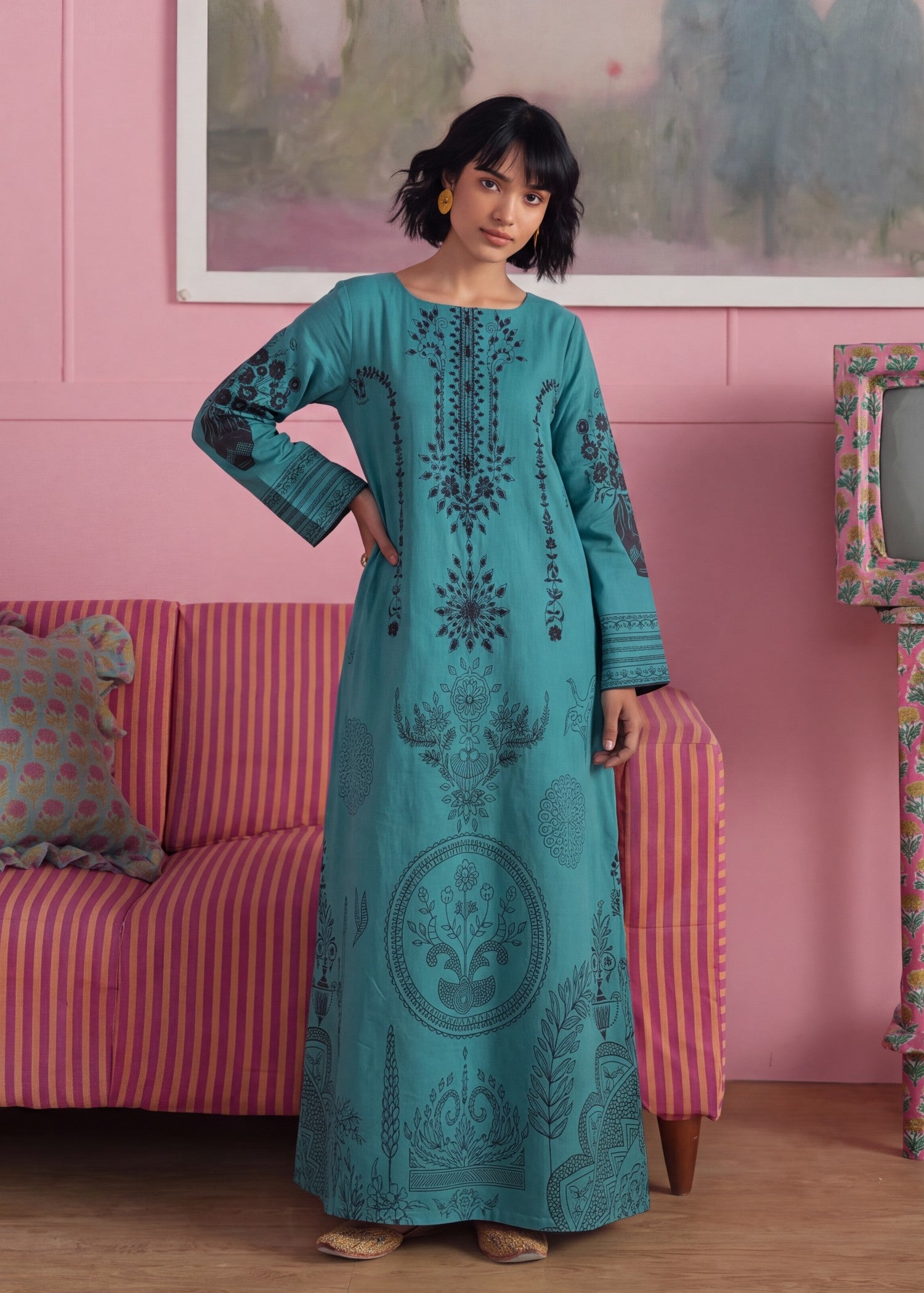 lawn Kaftan in Royal blue