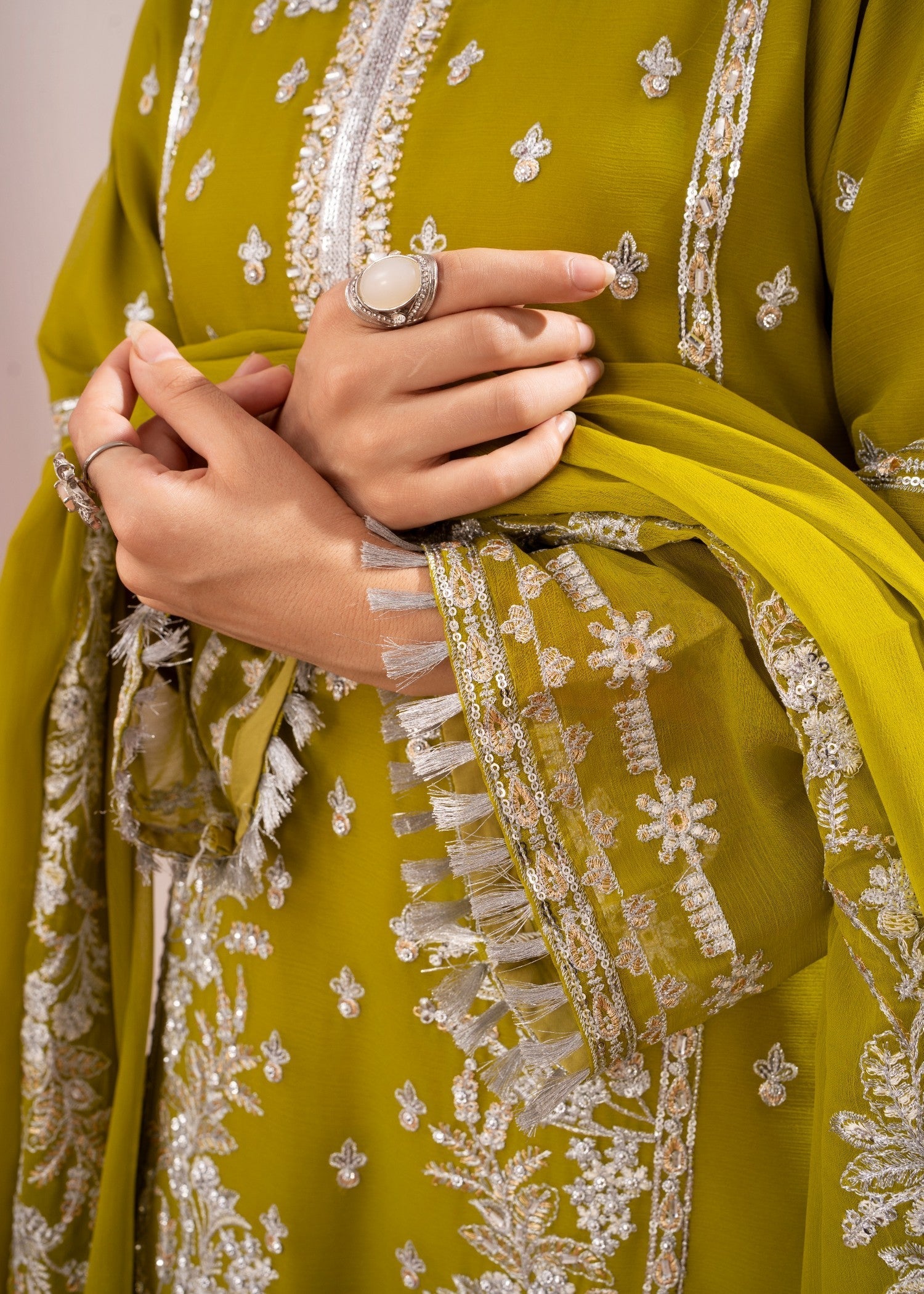 chiffon Kurta Set in Apple green
