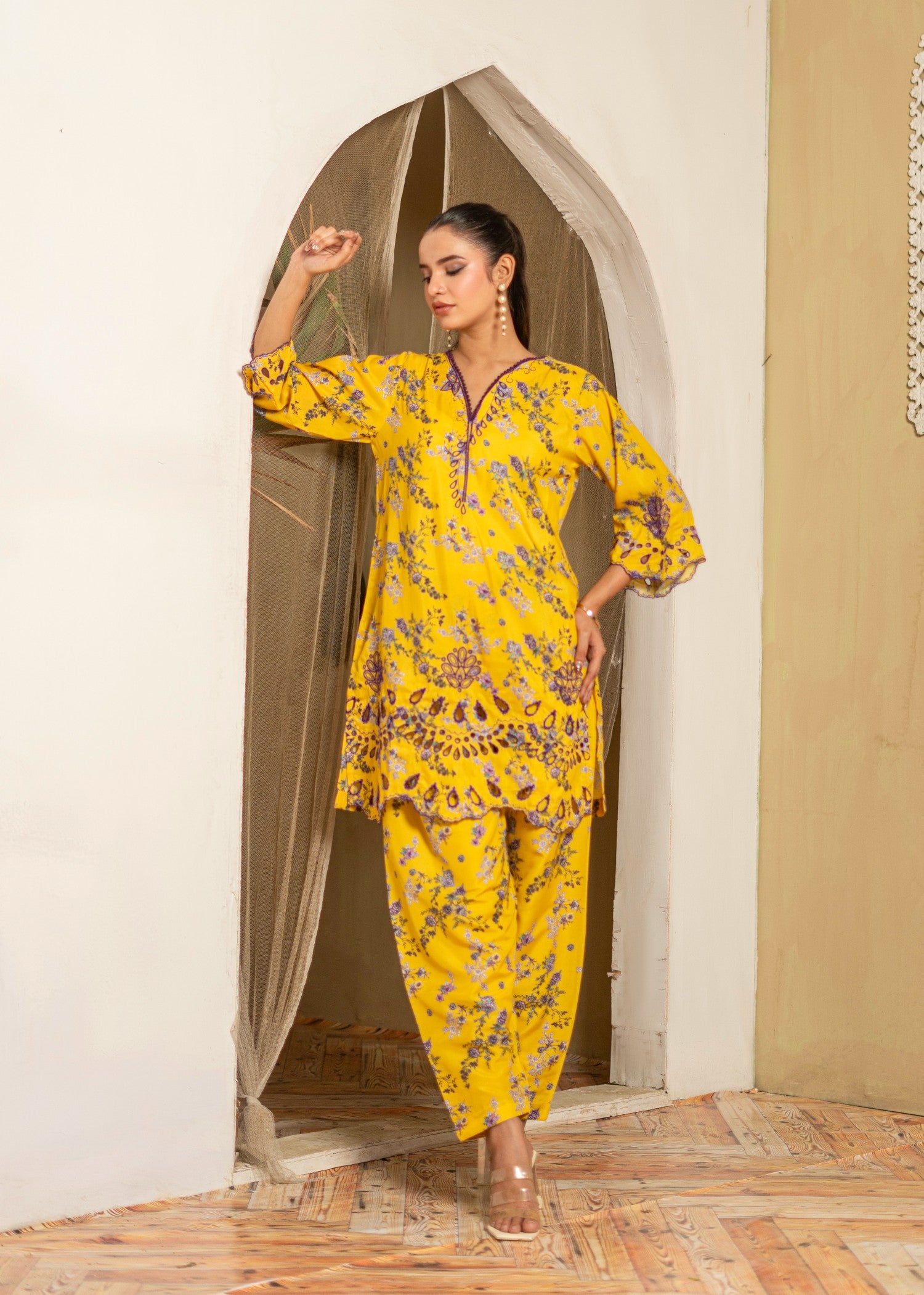 polyester crepe Co Ord Sets in Mustard