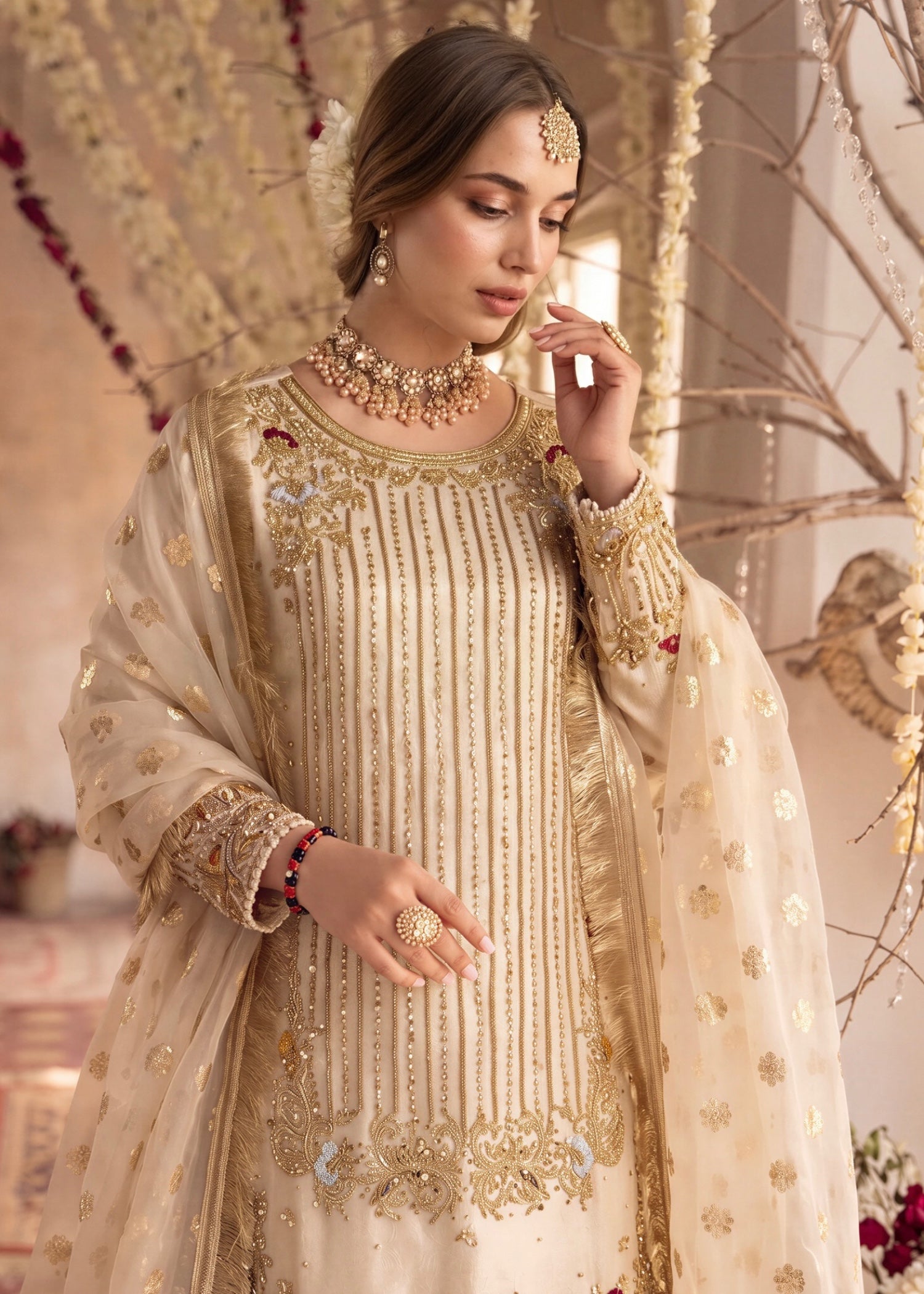 organza Lehenga in Off-white