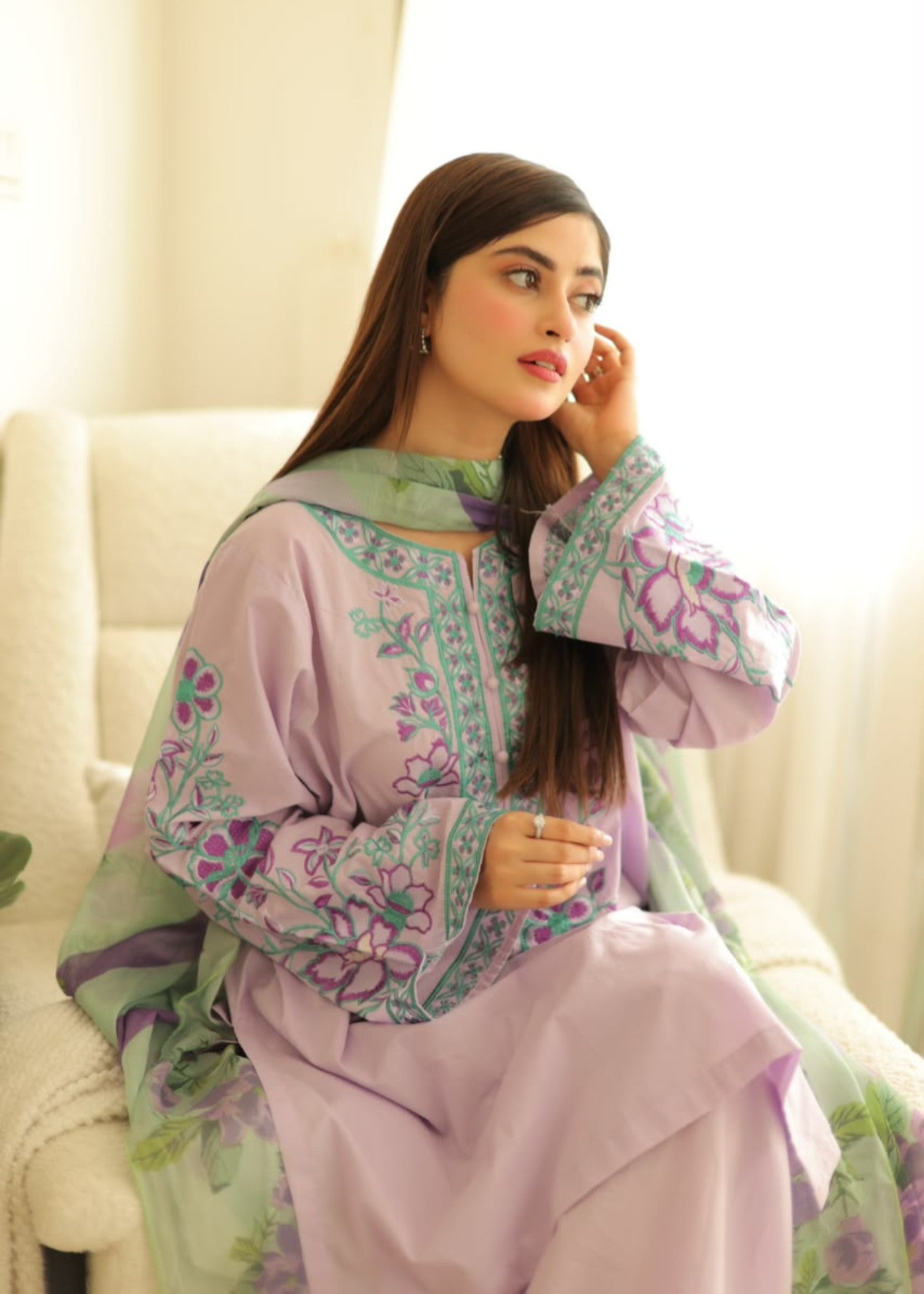 lawn cotton Kurta Set in Lilac