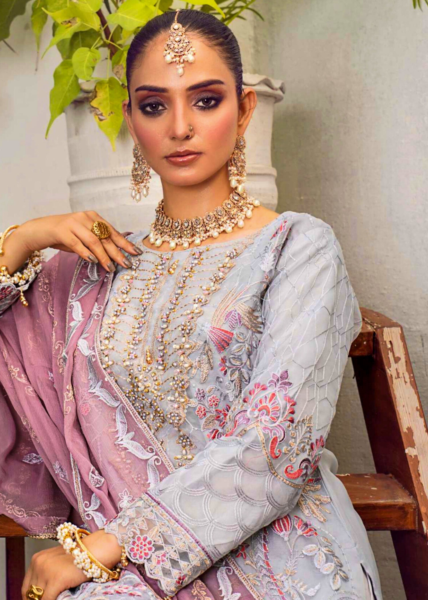 organza Kurta Set in Light grey