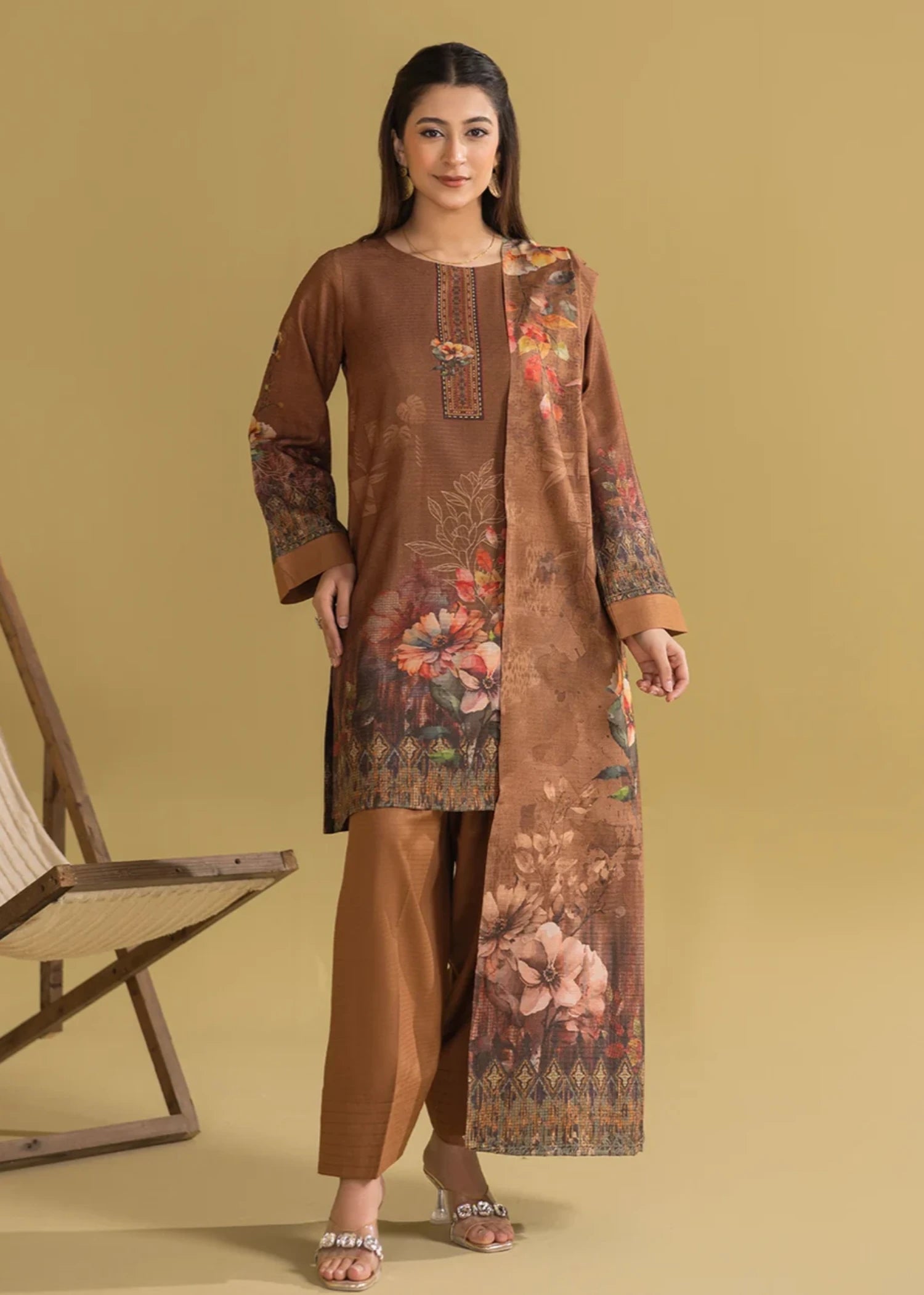 dhanak Unstitched in Camel brown