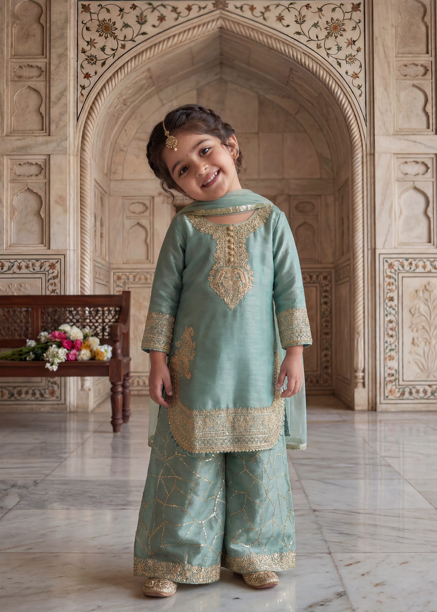 tissue silk Kurta Set in Pistachio green
