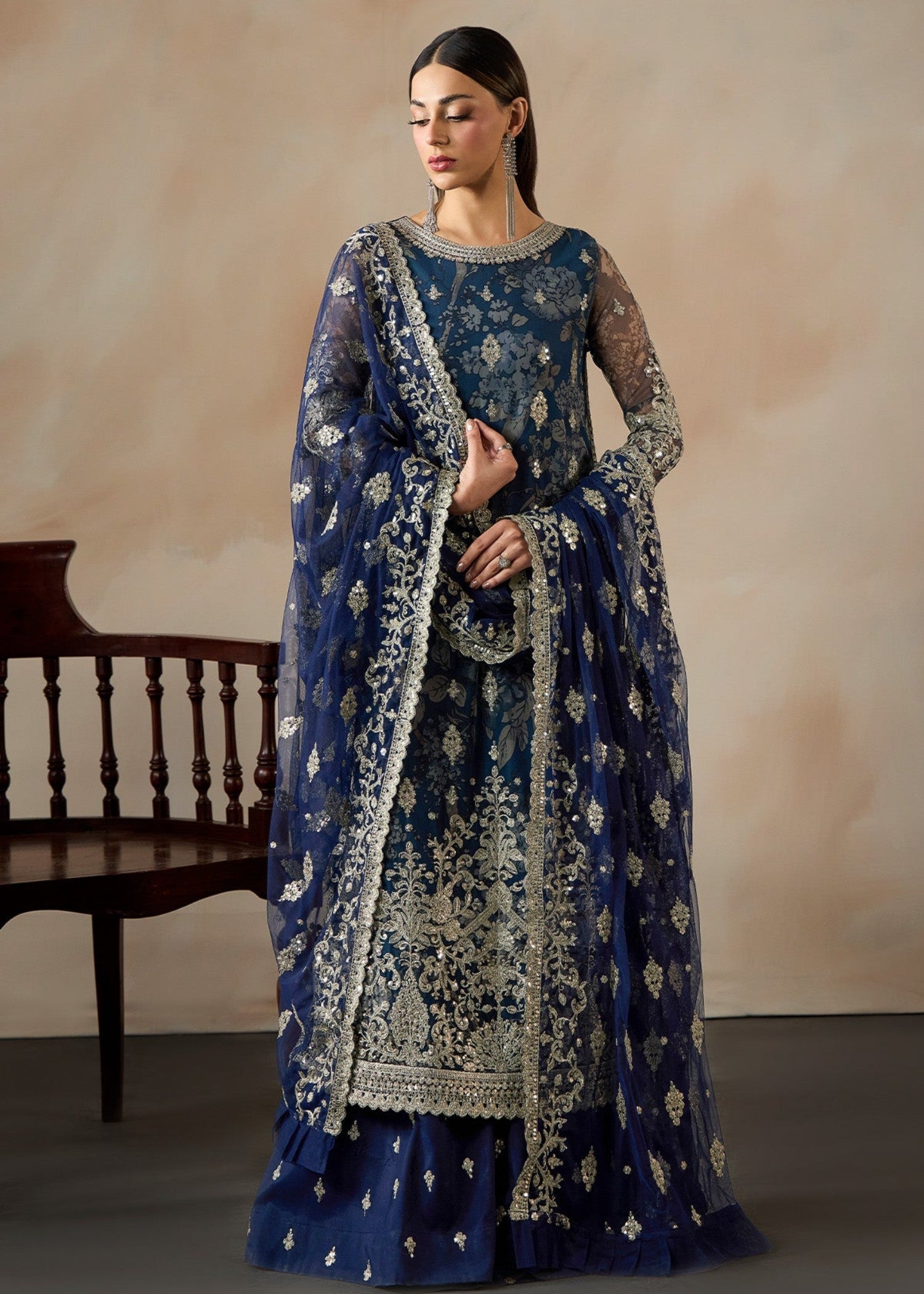 chiffon Lehenga in Dark blue