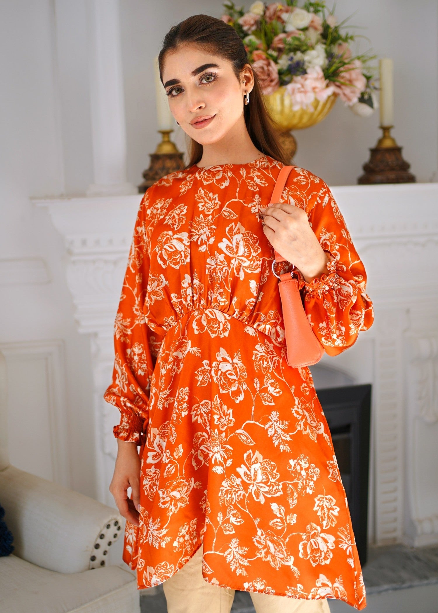 silk Tunic in Rust orange