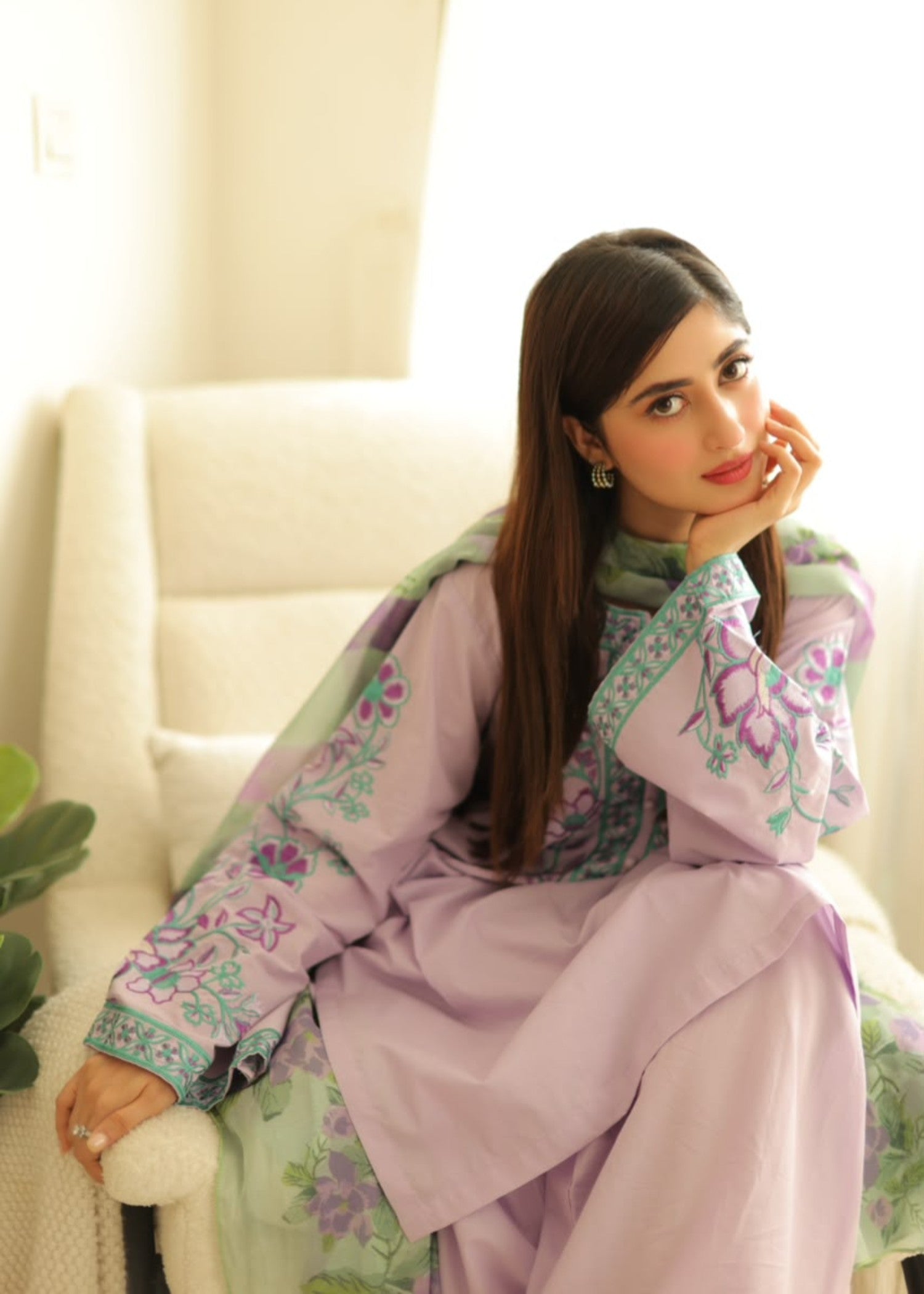 lawn cotton Kurta Set in Lilac