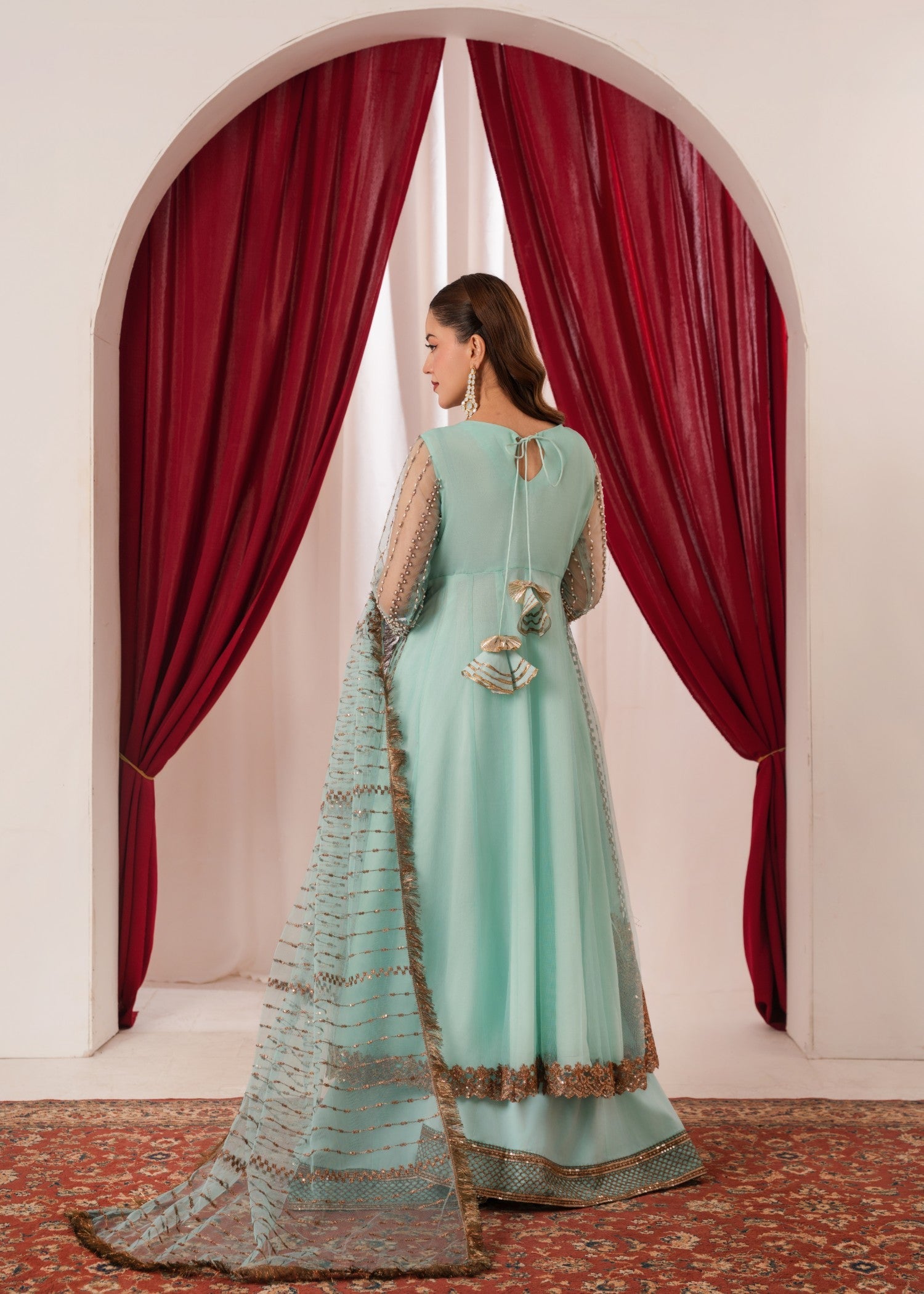 zari net Anarkali in Light blue